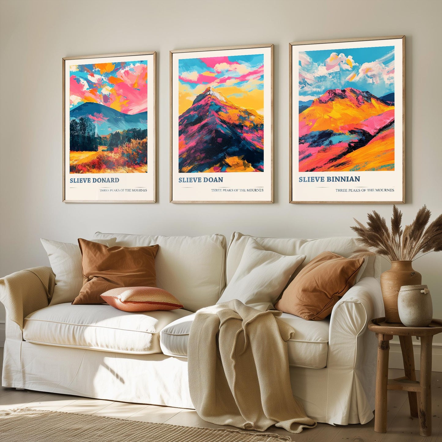 The Mournes - Set of Three Northern Ireland Mountain Peaks - Slieve Donard, Doan, Binnian - 3 Art Prints Painting Illustration Poster Visit