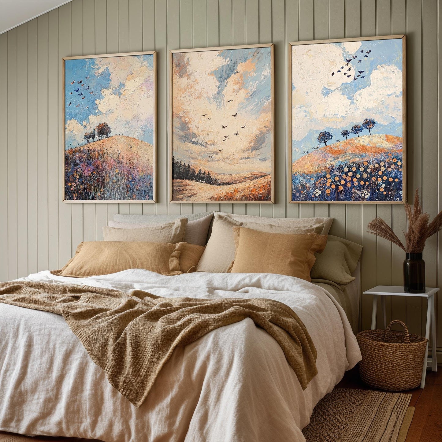 Rolling Butterfly Landscape Art Prints in Periwinkle, Copper and Ice - Set of Three Posters, Painting - Lincolnshire Wolds
