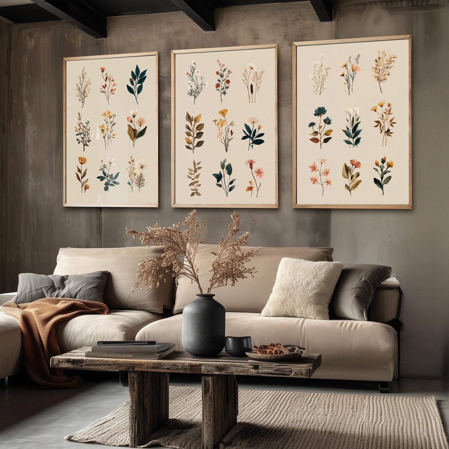 Set of Three Vintage Flower Prints V8 - Set of 3 Floral Plants - Paintings Photo Poster Wall Art Gift Museum Giclee Mixed Samples Botanical