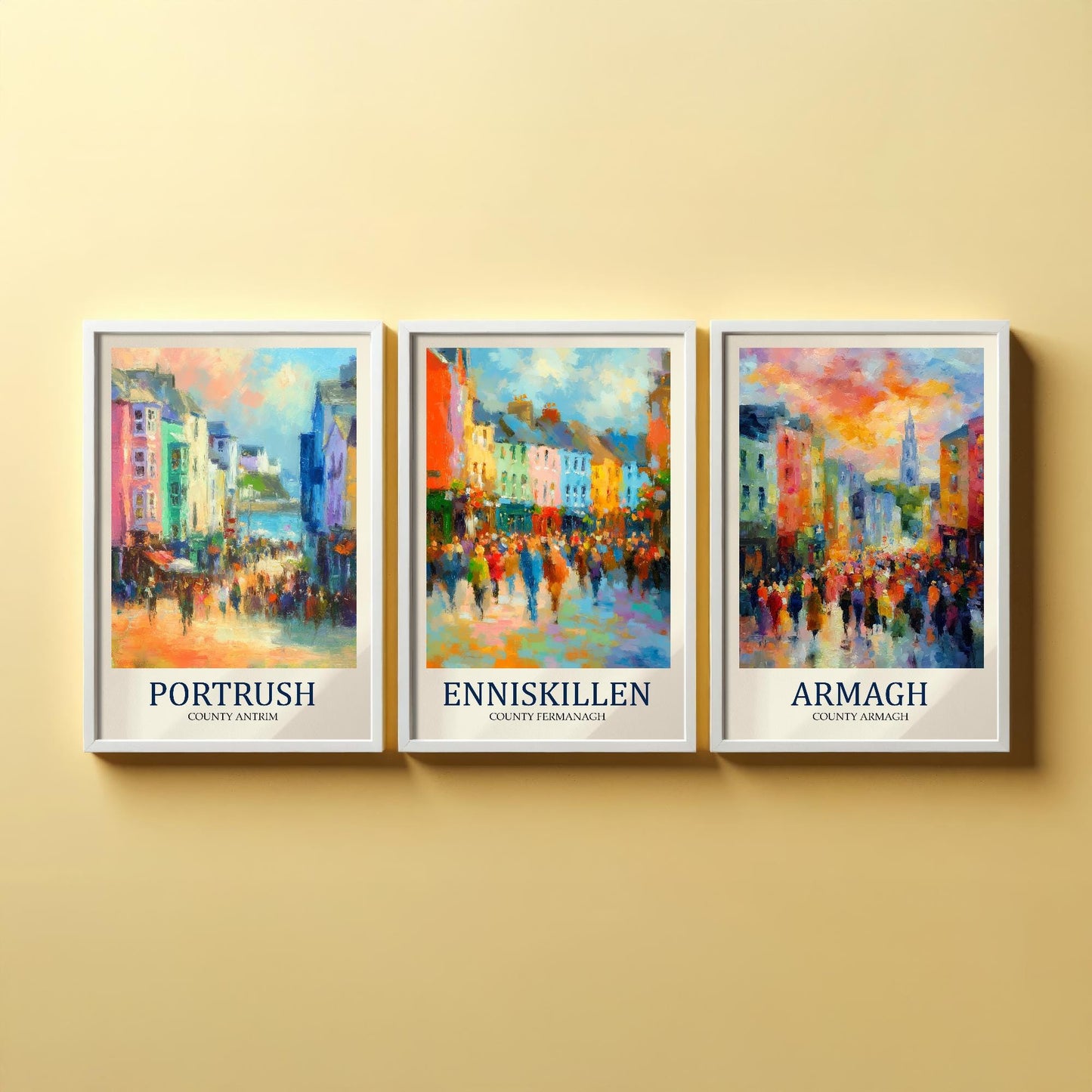 Northern Ireland Gems After Matisse Paintings - Set of Three Vibrant Art Prints - 3 Posters of Portrush, Enniskillen, Armagh