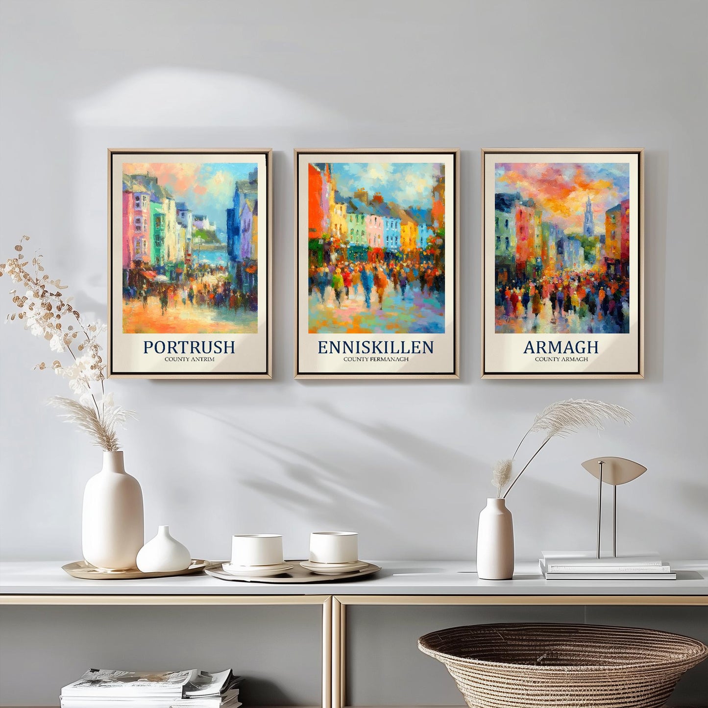 Northern Ireland Gems After Matisse Paintings - Set of Three Vibrant Art Prints - 3 Posters of Portrush, Enniskillen, Armagh
