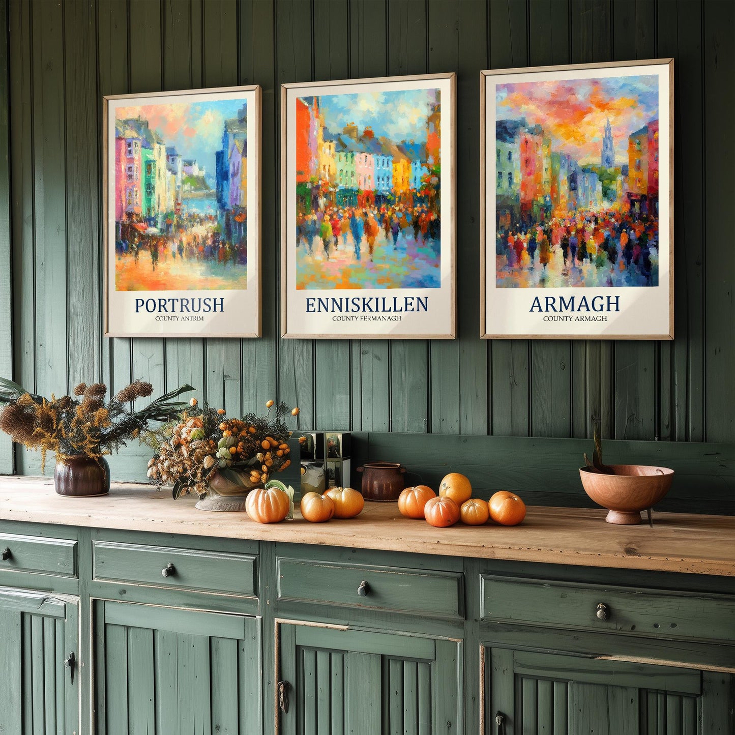 Northern Ireland Gems After Matisse Paintings - Set of Three Vibrant Art Prints - 3 Posters of Portrush, Enniskillen, Armagh