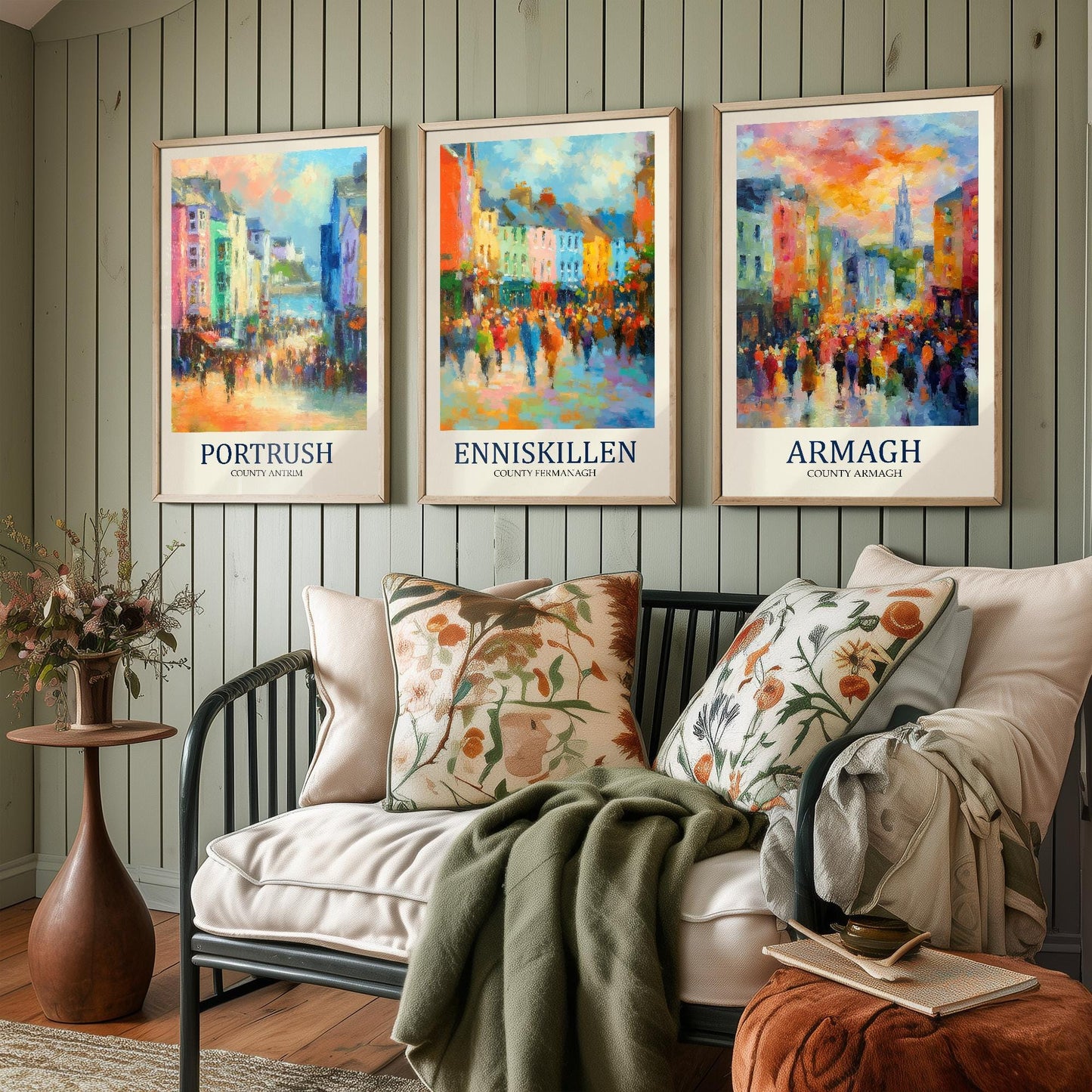 Northern Ireland Gems After Matisse Paintings - Set of Three Vibrant Art Prints - 3 Posters of Portrush, Enniskillen, Armagh