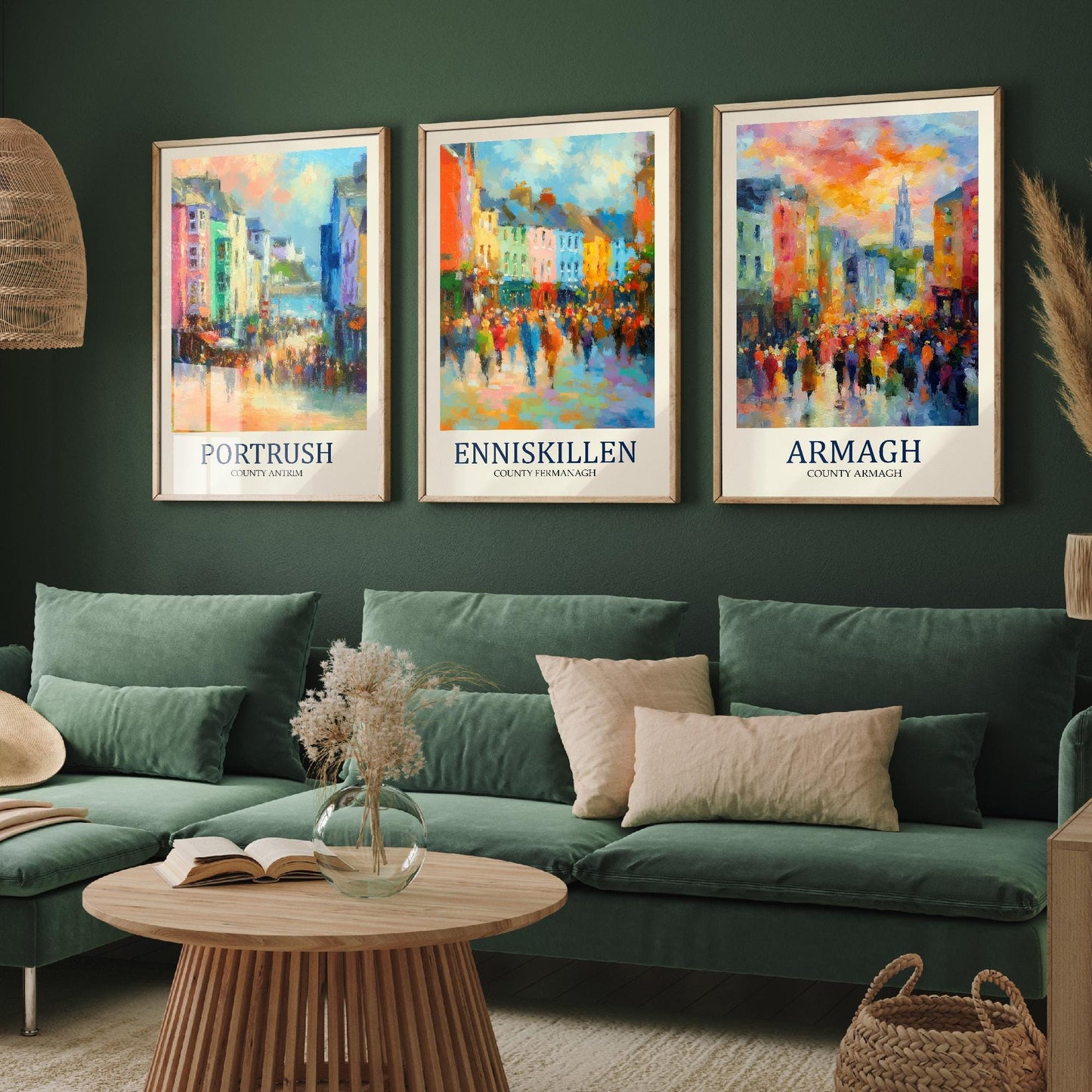 Northern Ireland Gems After Matisse Paintings - Set of Three Vibrant Art Prints - 3 Posters of Portrush, Enniskillen, Armagh