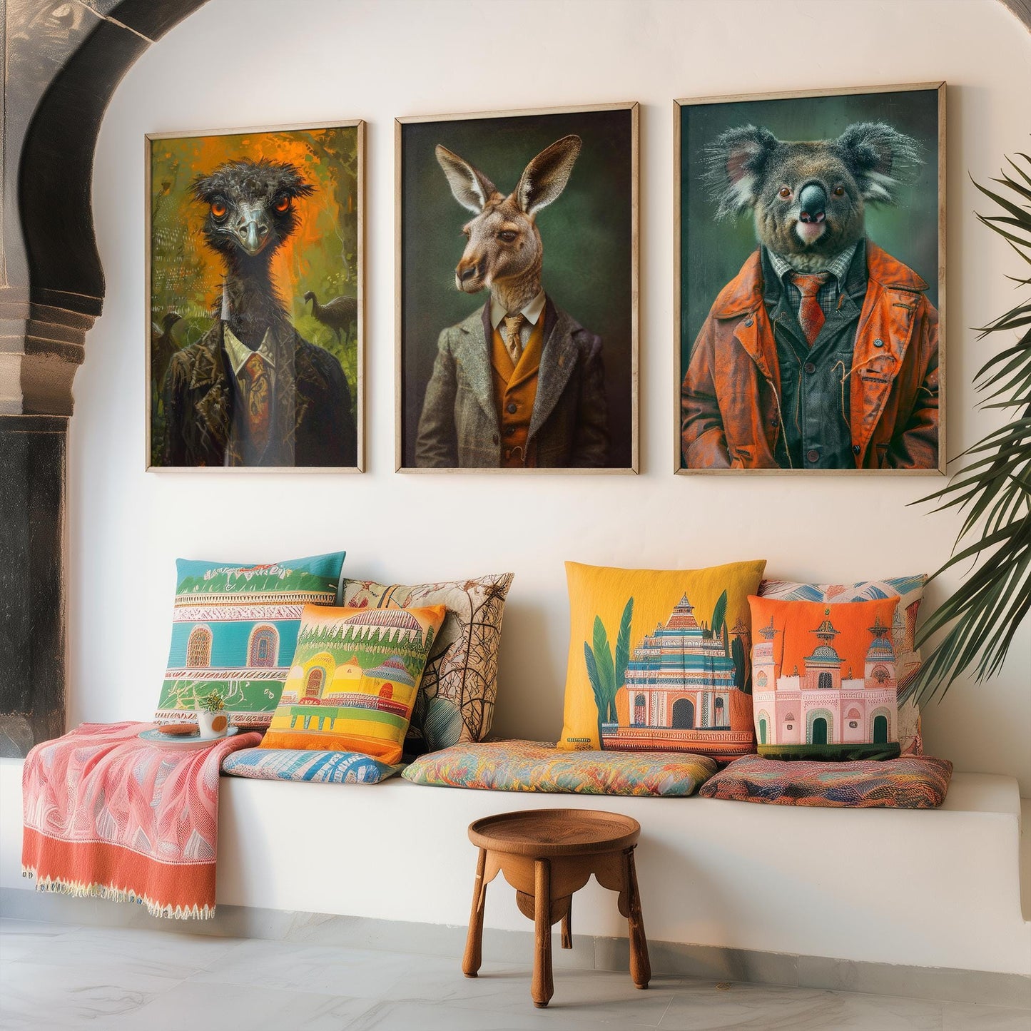 Set of Three Iconic Australian Animals Wearing Suits Posters - 3 Emu, Kangaroo, Koala Art Prints - Photo Painting Wall Oz Outback