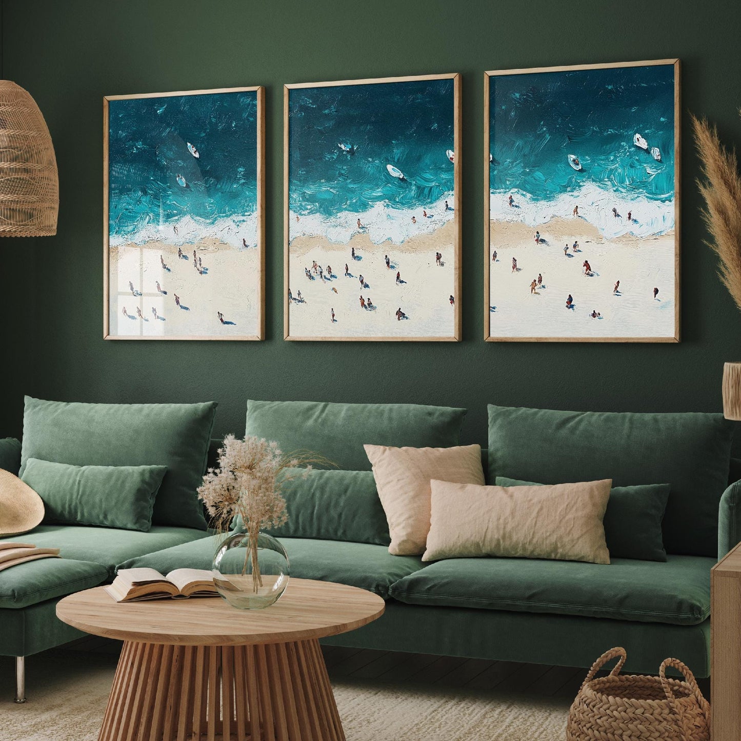 Aerial View of Portobello Beach Set of Three Posters - Populated Illustration of Ocean - 3 Art Prints Painting Sand Waves Edinburgh Scotland
