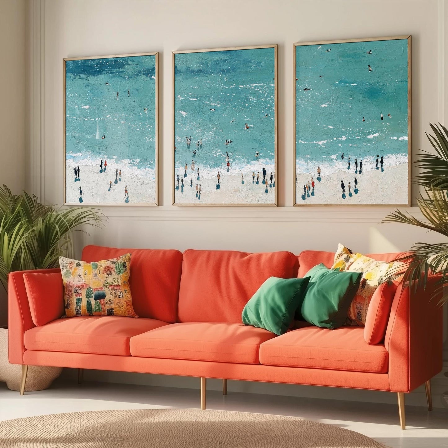Aerial View of Rhossili Bay Beach Set of Three Posters - Populated Illustration of Ocean - 3 Art Prints Painting Sand Waves Gower Peninsula
