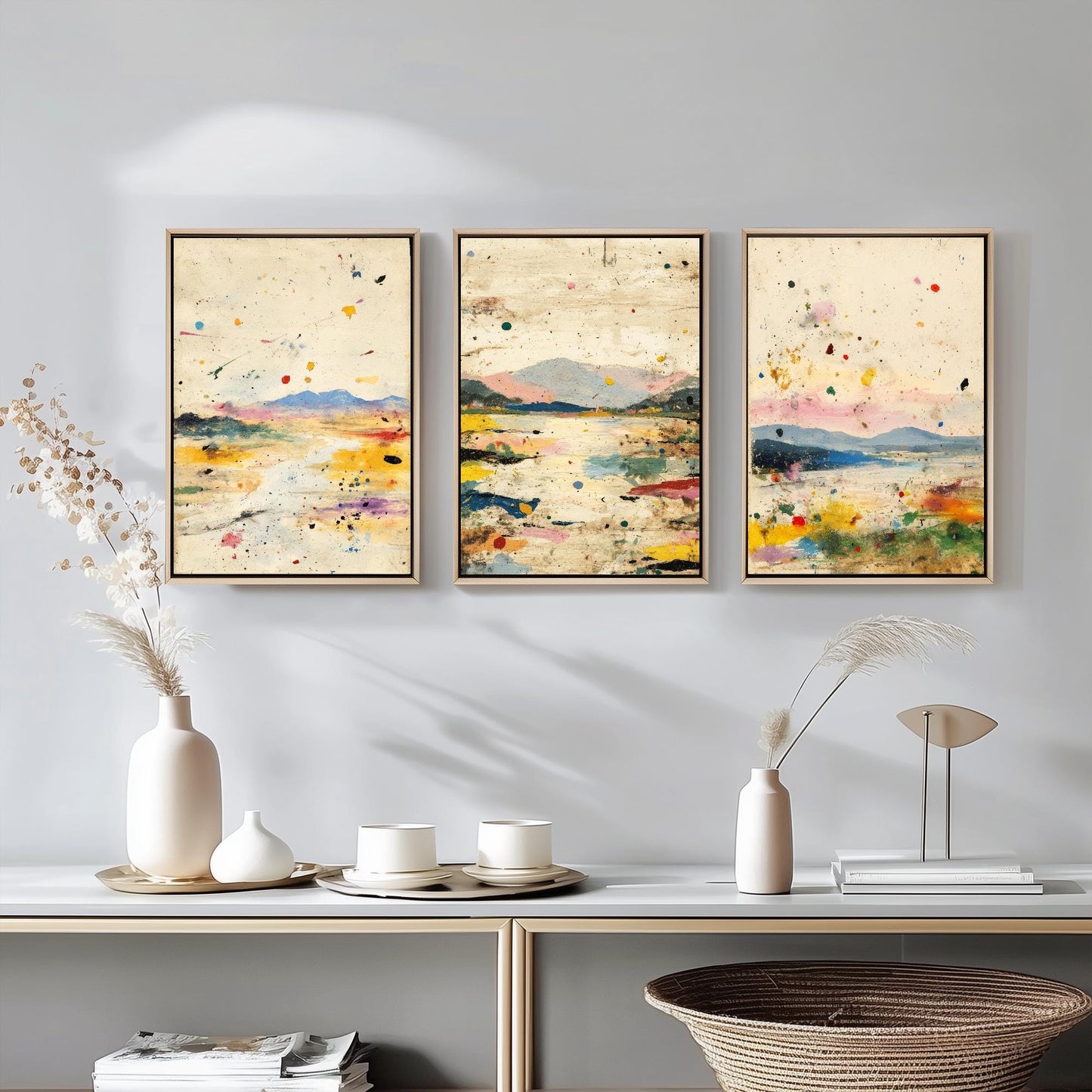 Colourful Landscape Posters - Set of Three Art Prints- 3 Strange Abstract Exposure V1 - Photo Painting Illustration Gift Mountains Sketch