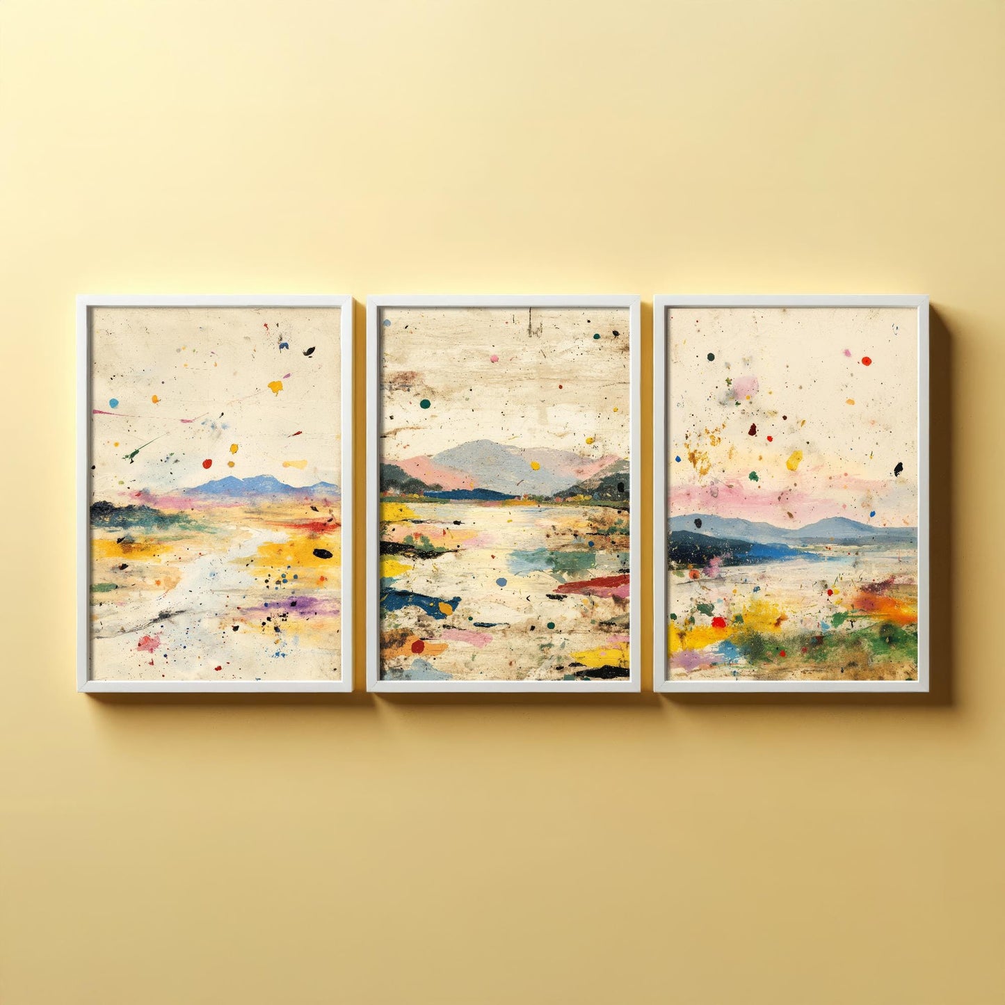 Colourful Landscape Posters - Set of Three Art Prints- 3 Strange Abstract Exposure V1 - Photo Painting Illustration Gift Mountains Sketch