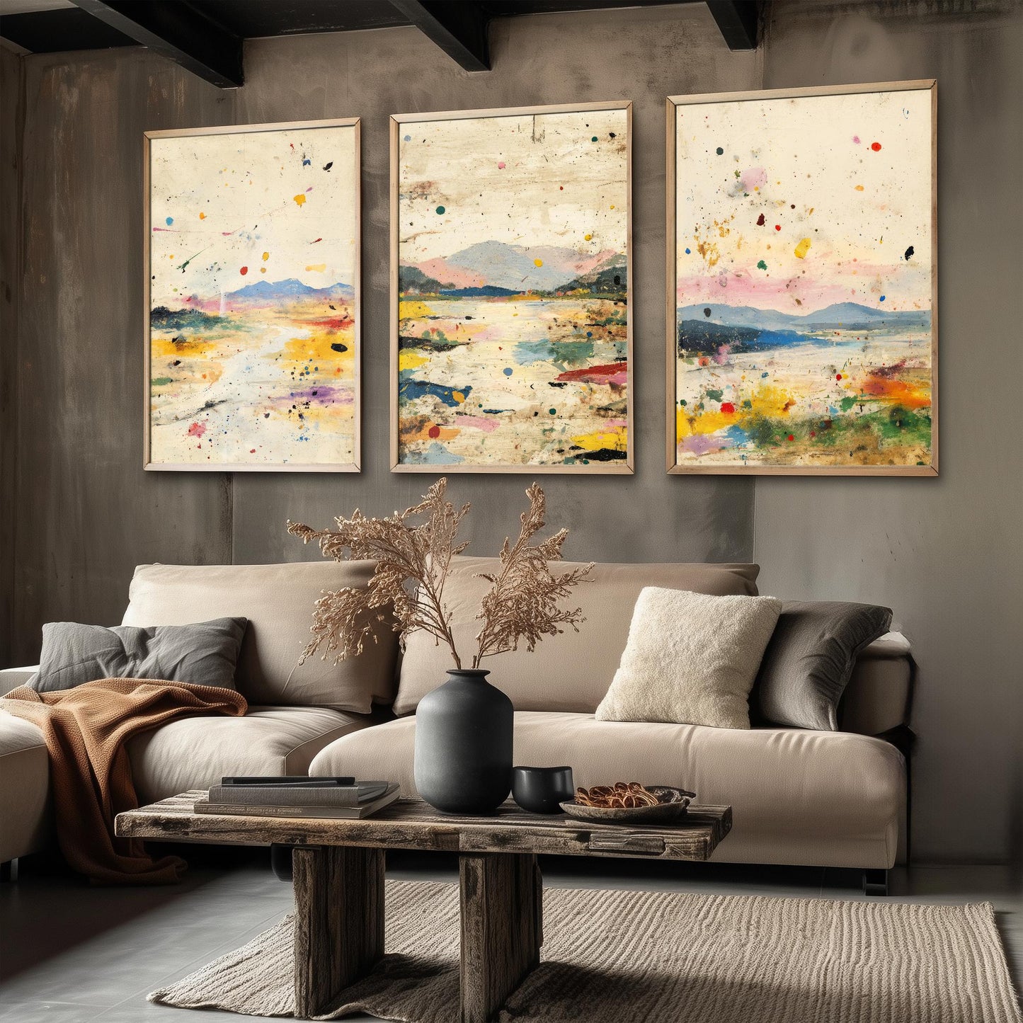 Colourful Landscape Posters - Set of Three Art Prints- 3 Strange Abstract Exposure V1 - Photo Painting Illustration Gift Mountains Sketch