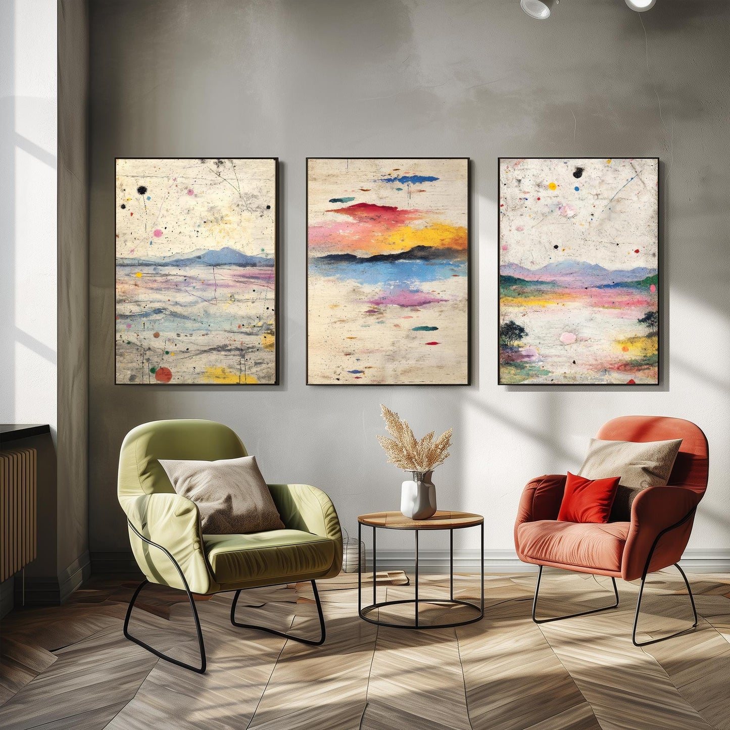 Colourful Landscape Posters - Set of Three Art Prints- 3 Strange Abstract Exposure V2 - Photo Painting Illustration Gift Mountains Sketch