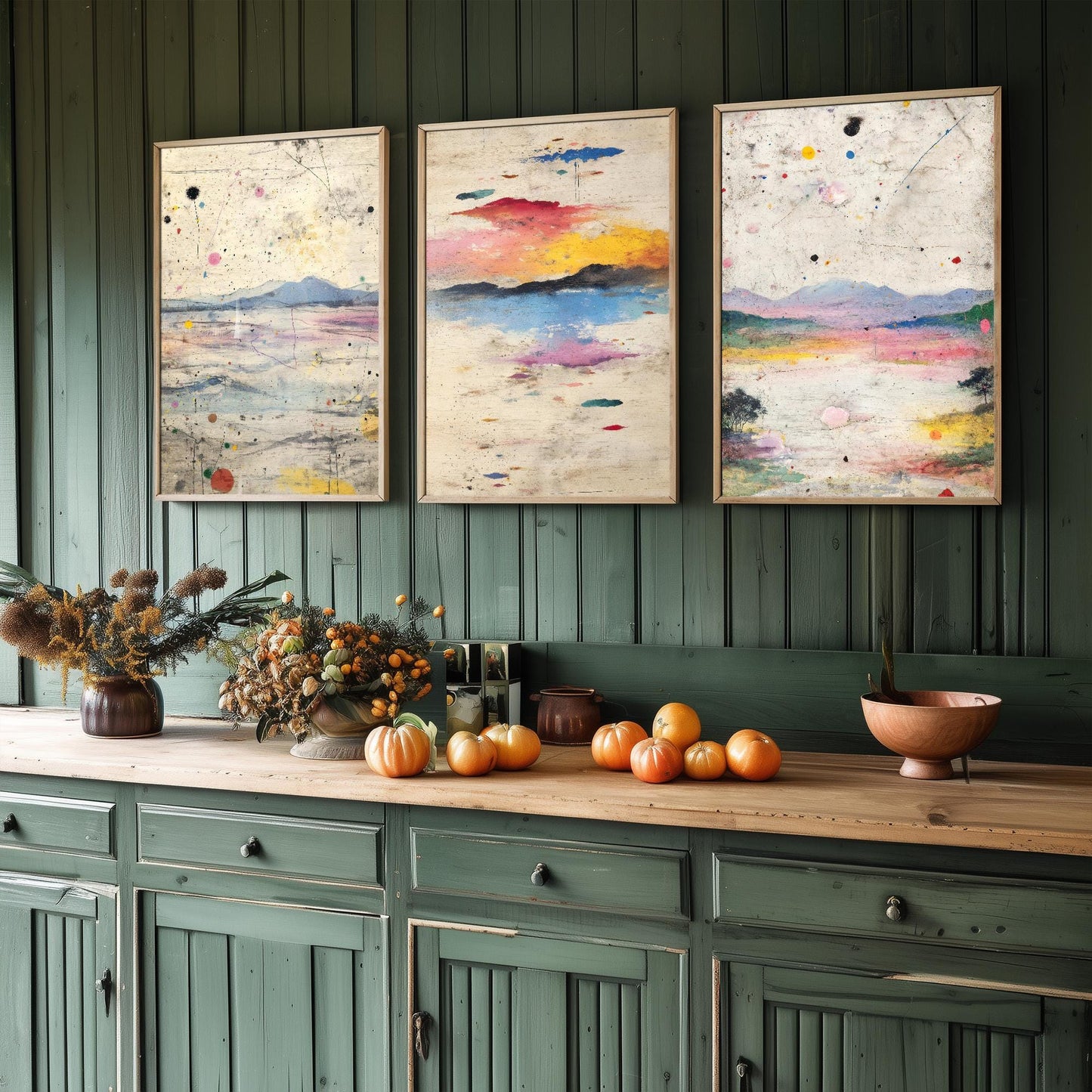 Colourful Landscape Posters - Set of Three Art Prints- 3 Strange Abstract Exposure V2 - Photo Painting Illustration Gift Mountains Sketch
