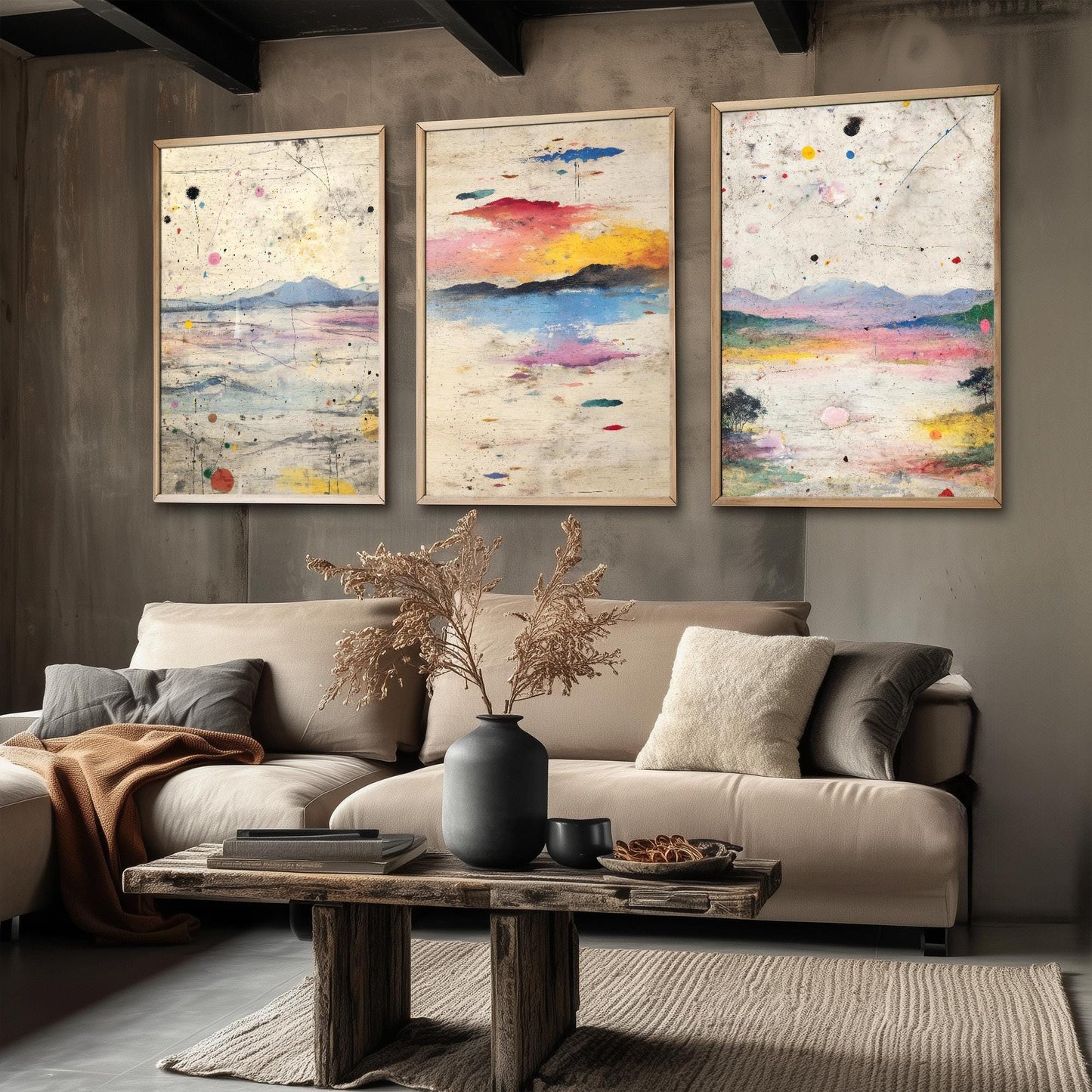 Colourful Landscape Posters - Set of Three Art Prints- 3 Strange Abstract Exposure V2 - Photo Painting Illustration Gift Mountains Sketch