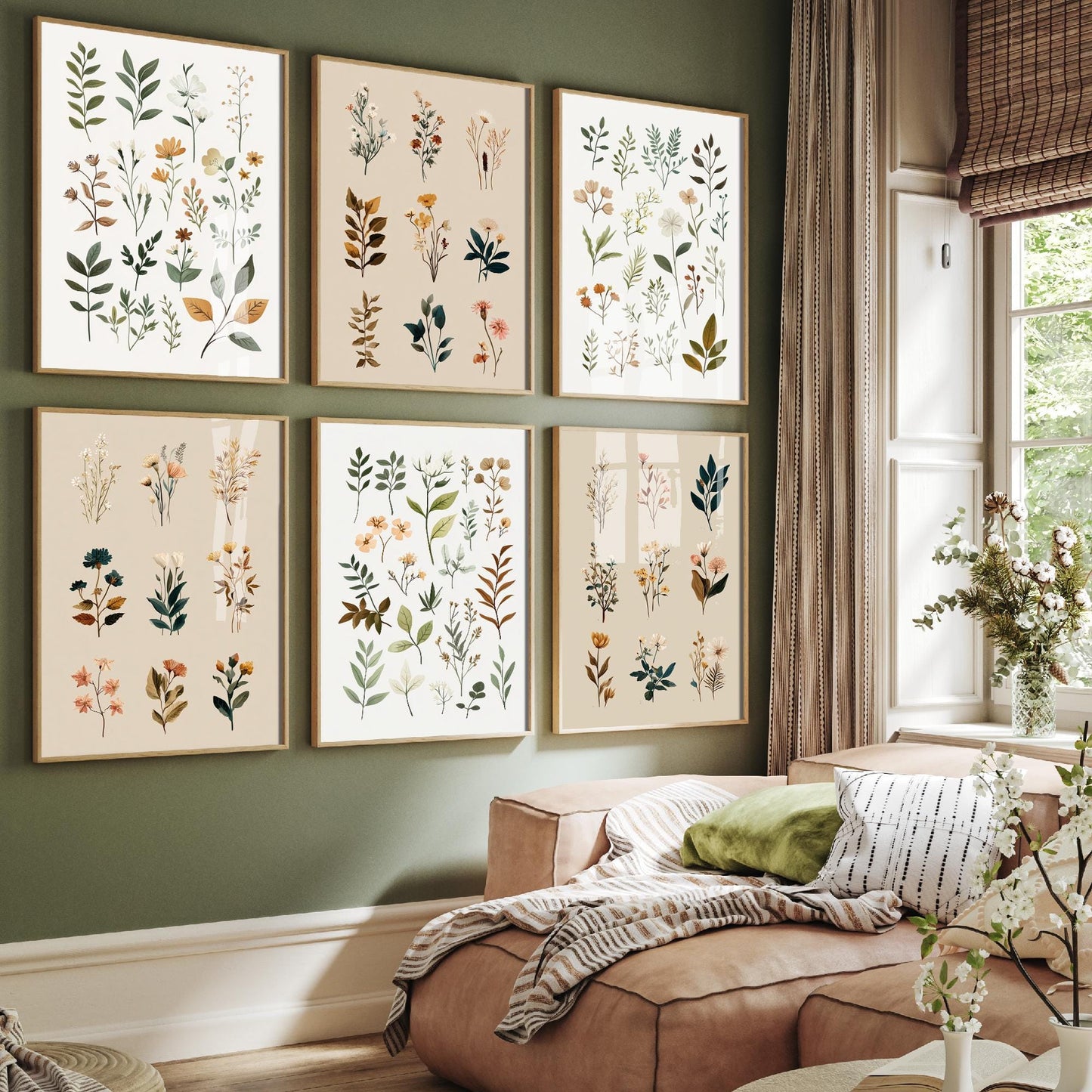 Set of Six Vintage Forest Ferns Floral Art Prints - Set of 6 Flower Plants Posters - Paintings Photo Wall Gift Botanical Meadow V8 V10
