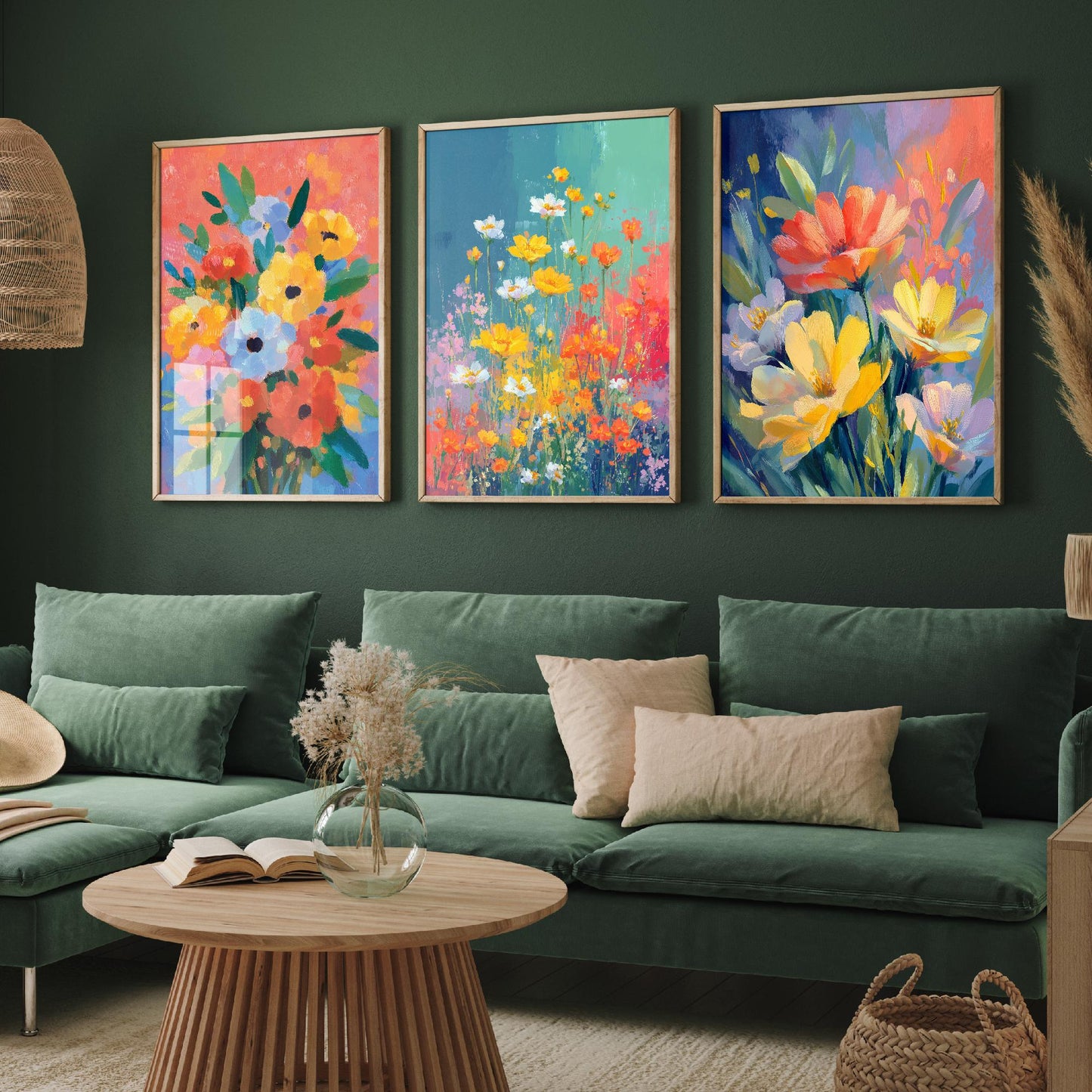 Set of Three Floral Watercolour Vintage Art Prints - Set of 3 Spring Meadow Bouqet - Paintings Photo Poster Wall Gift Museum Botanical