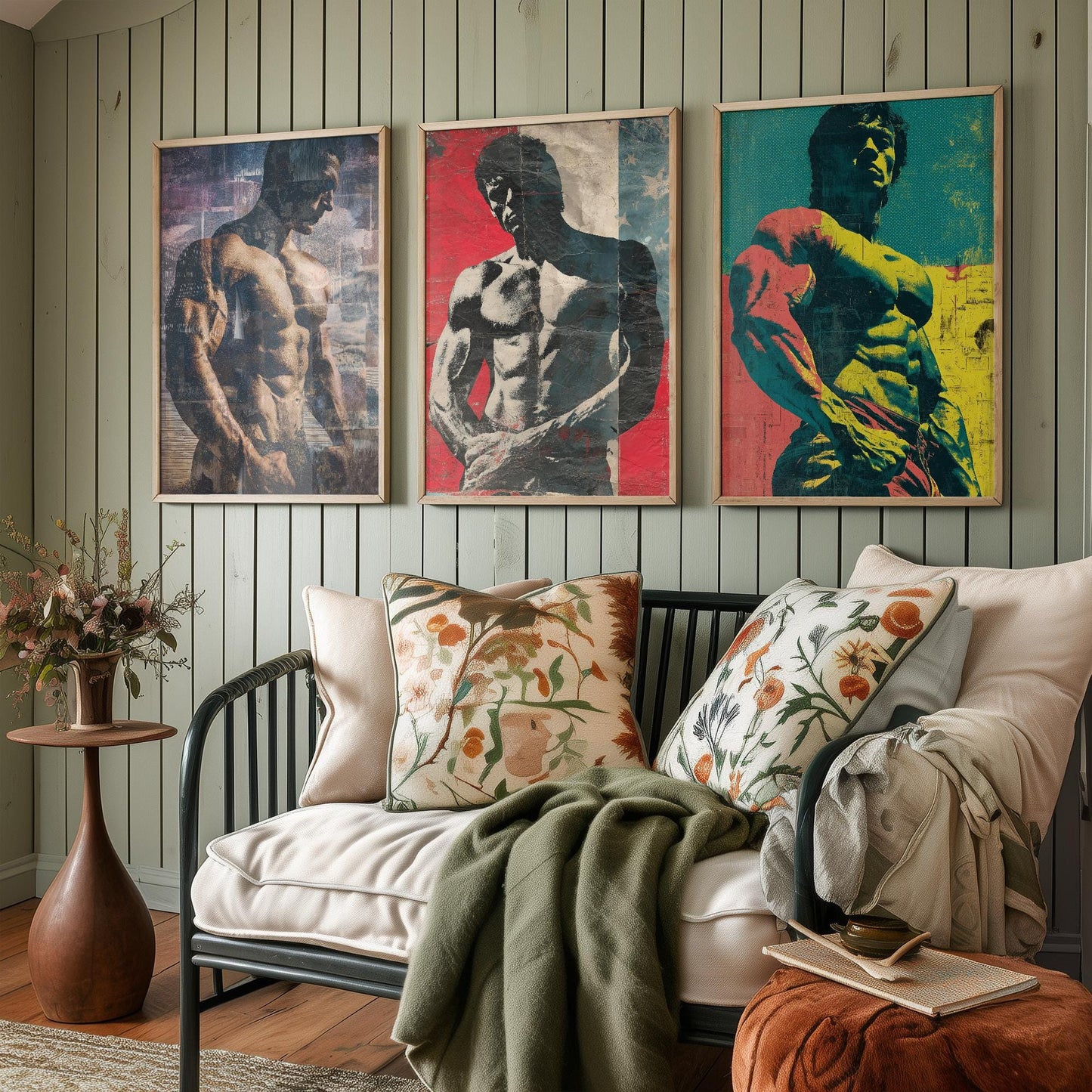 Set of Three Vintage Bodybuilding Posters - Bodybuilder Collage V2 Art Prints - Creative Photography Painting Design - Patchwork Gym Fitness