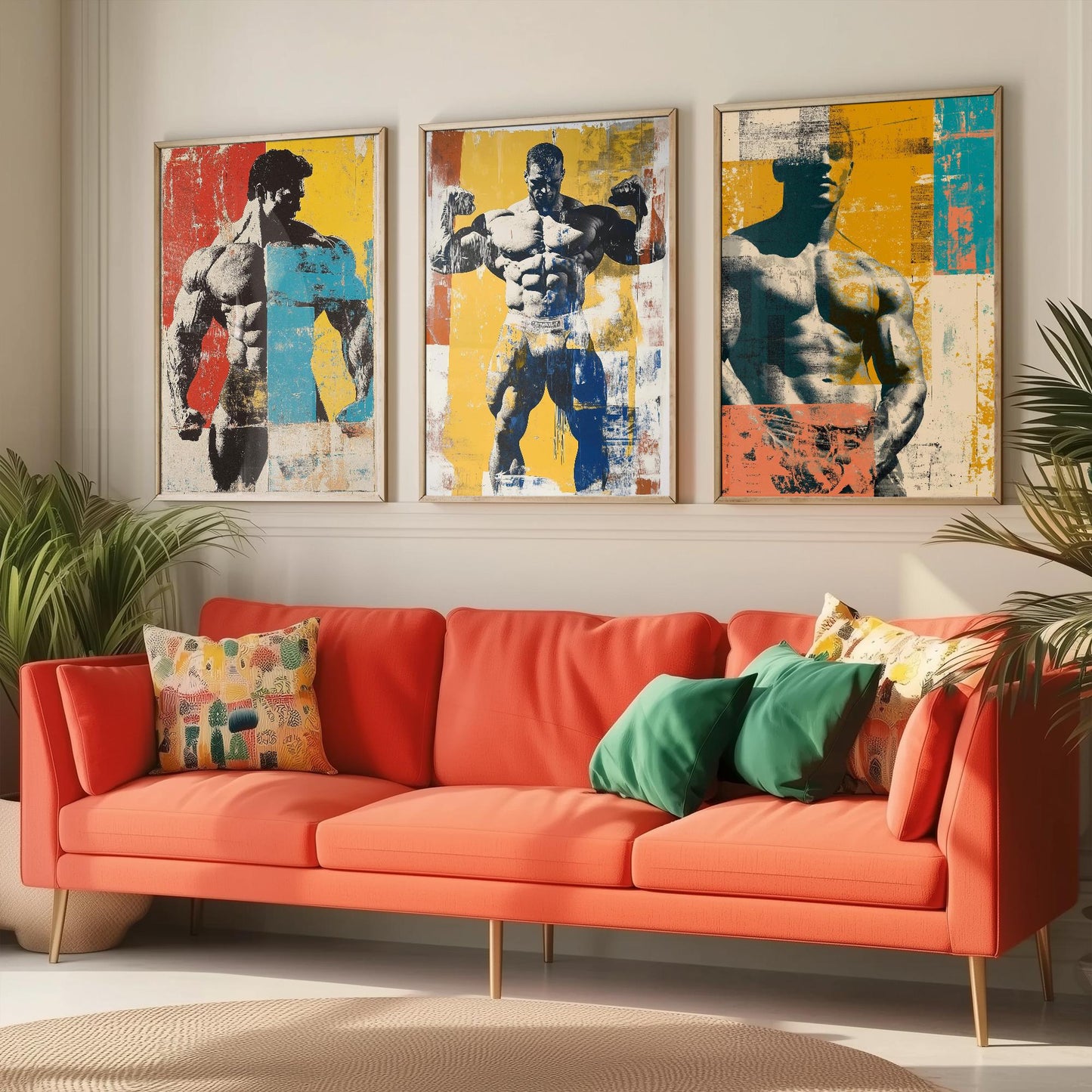 Set of Three Vintage Bodybuilding Posters - Bodybuilder Collage V4 Art Prints - Creative Photography Painting Design - Patchwork Gym Fitness