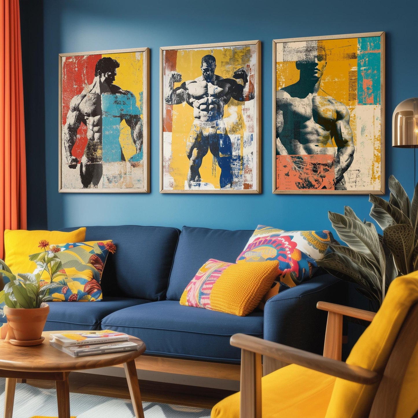 Set of Three Vintage Bodybuilding Posters - Bodybuilder Collage V4 Art Prints - Creative Photography Painting Design - Patchwork Gym Fitness