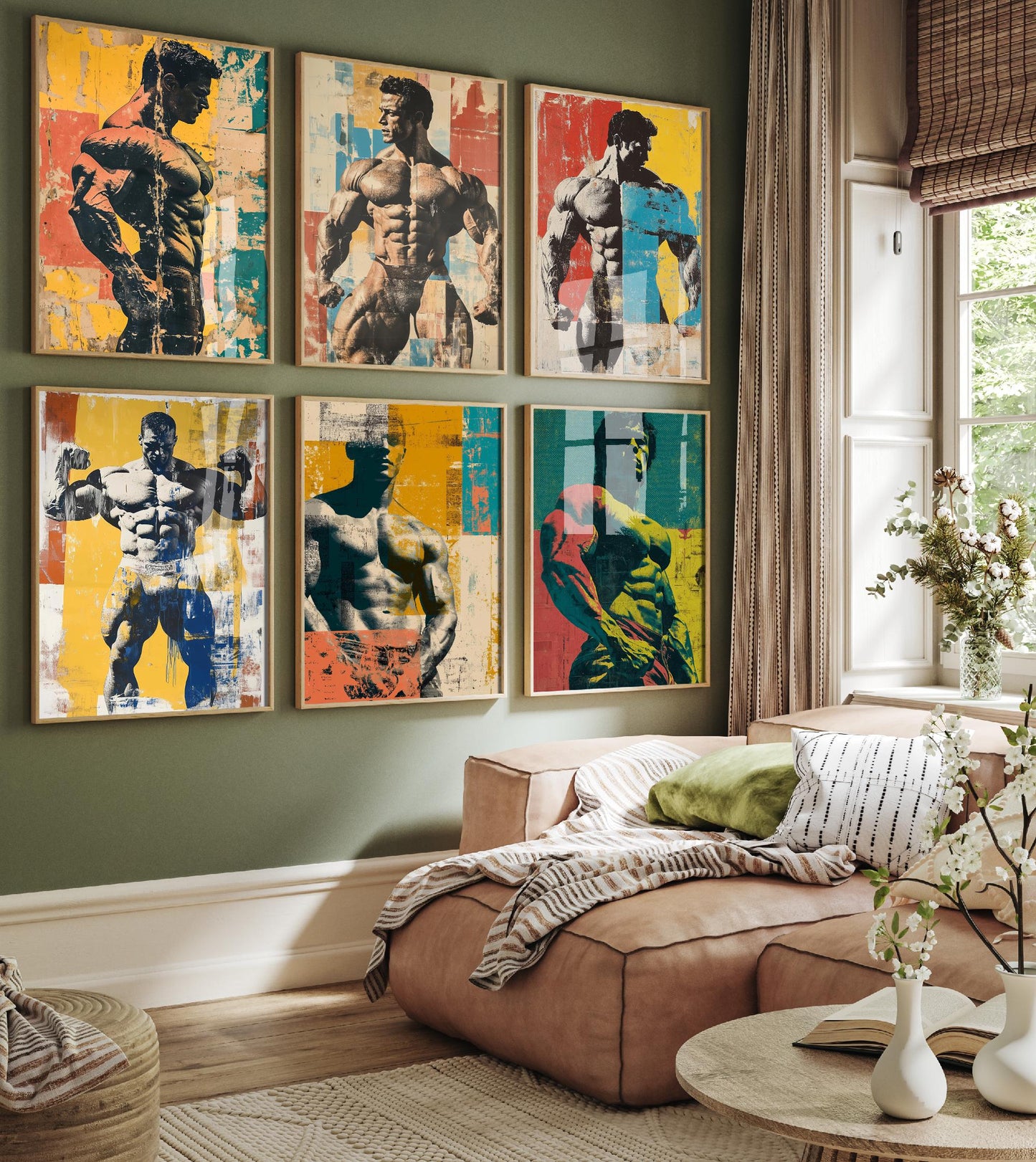 Set of Six Bodybuilding Collage Art Prints - Set of 6 Bodybuilder Gym Muscle Posters - Paintings Photo Wall Gift Sport Weight Lifting Body