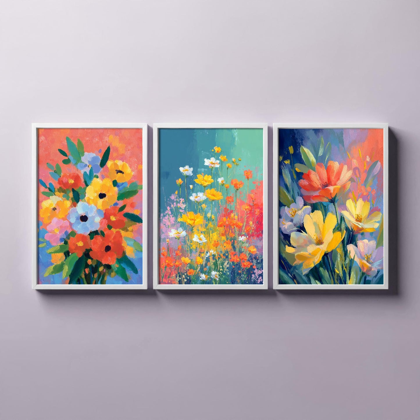 Set of Three Floral Watercolour Vintage Art Prints - Set of 3 Spring Meadow Bouqet - Paintings Photo Poster Wall Gift Museum Botanical