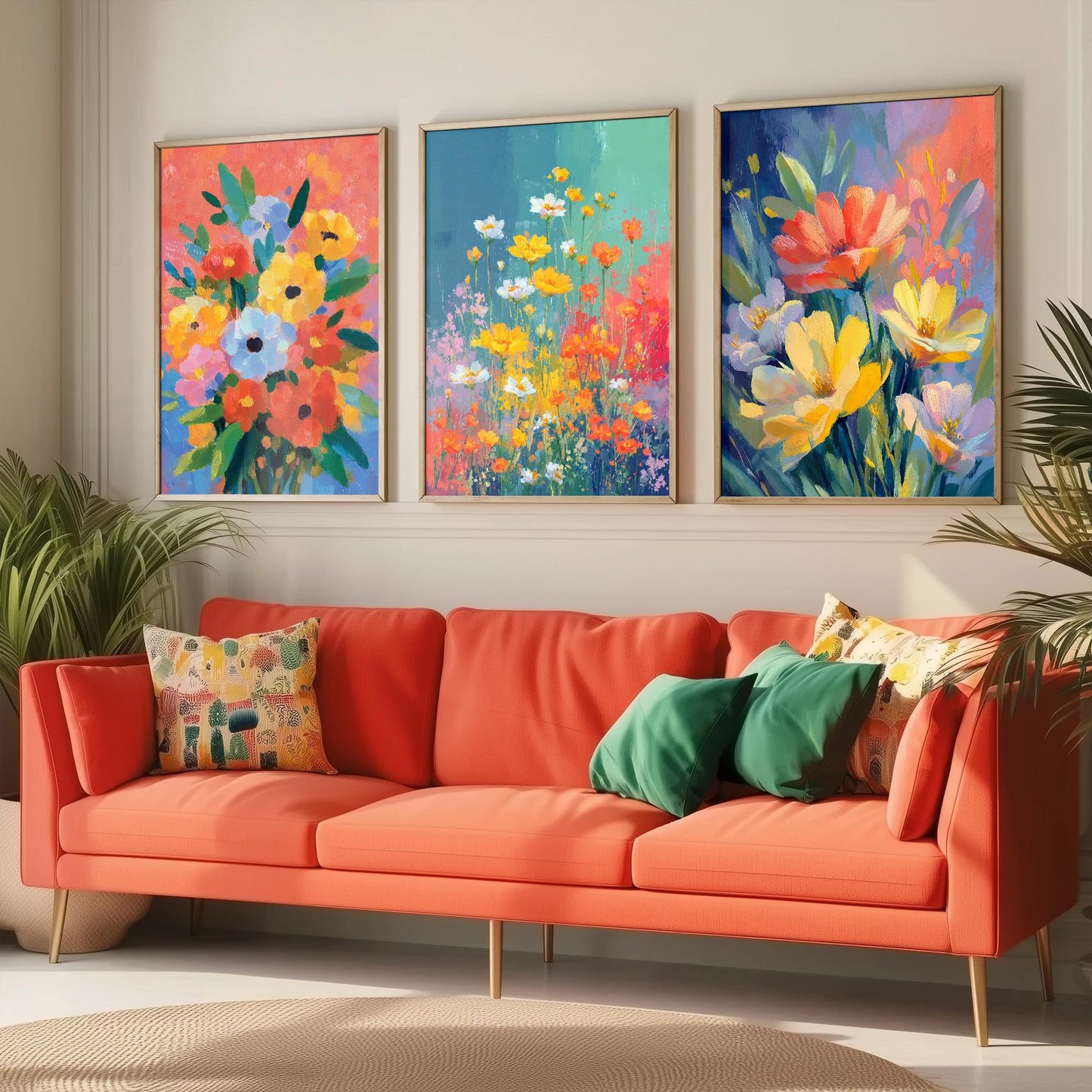 Set of Three Floral Watercolour Vintage Art Prints - Set of 3 Spring Meadow Bouqet - Paintings Photo Poster Wall Gift Museum Botanical