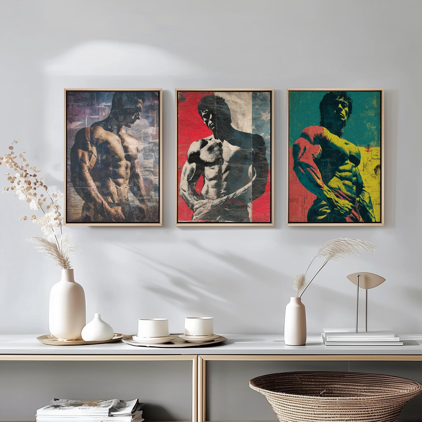 Set of Three Vintage Bodybuilding Posters - Bodybuilder Collage V2 Art Prints - Creative Photography Painting Design - Patchwork Gym Fitness