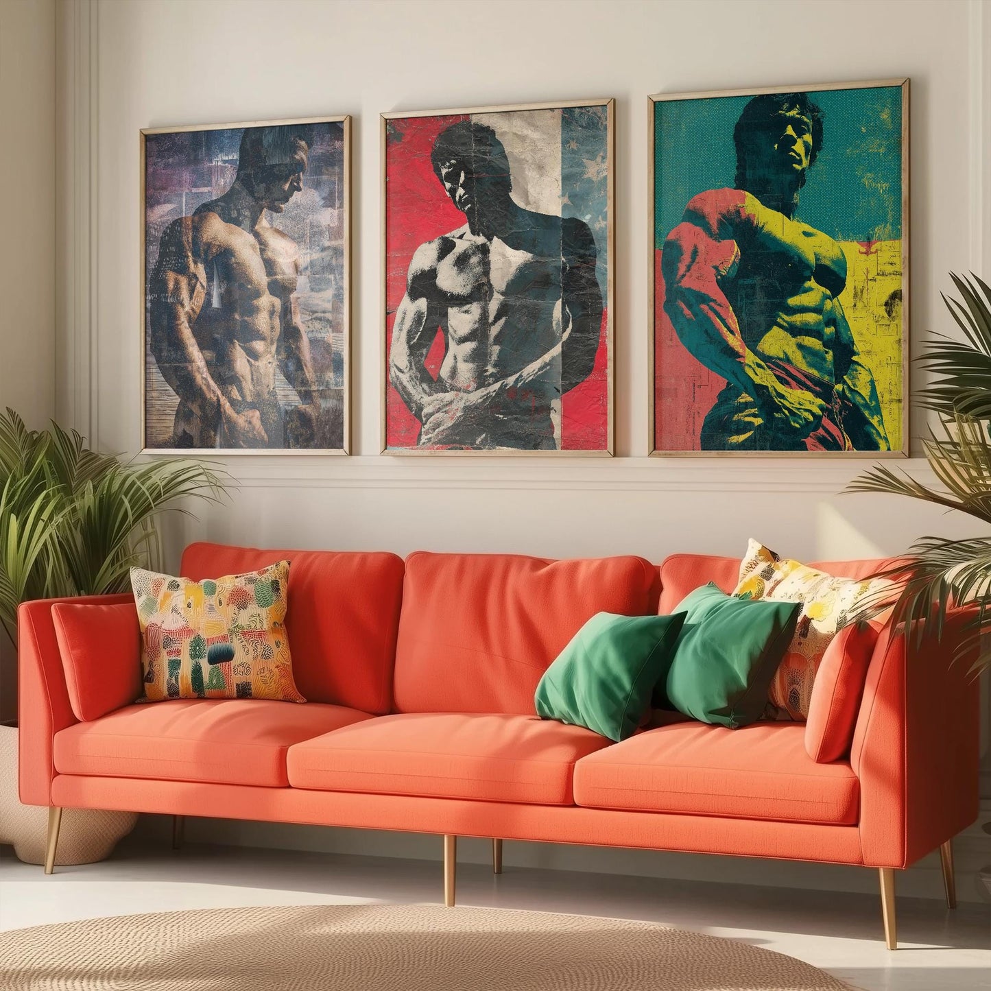 Set of Three Vintage Bodybuilding Posters - Bodybuilder Collage V2 Art Prints - Creative Photography Painting Design - Patchwork Gym Fitness