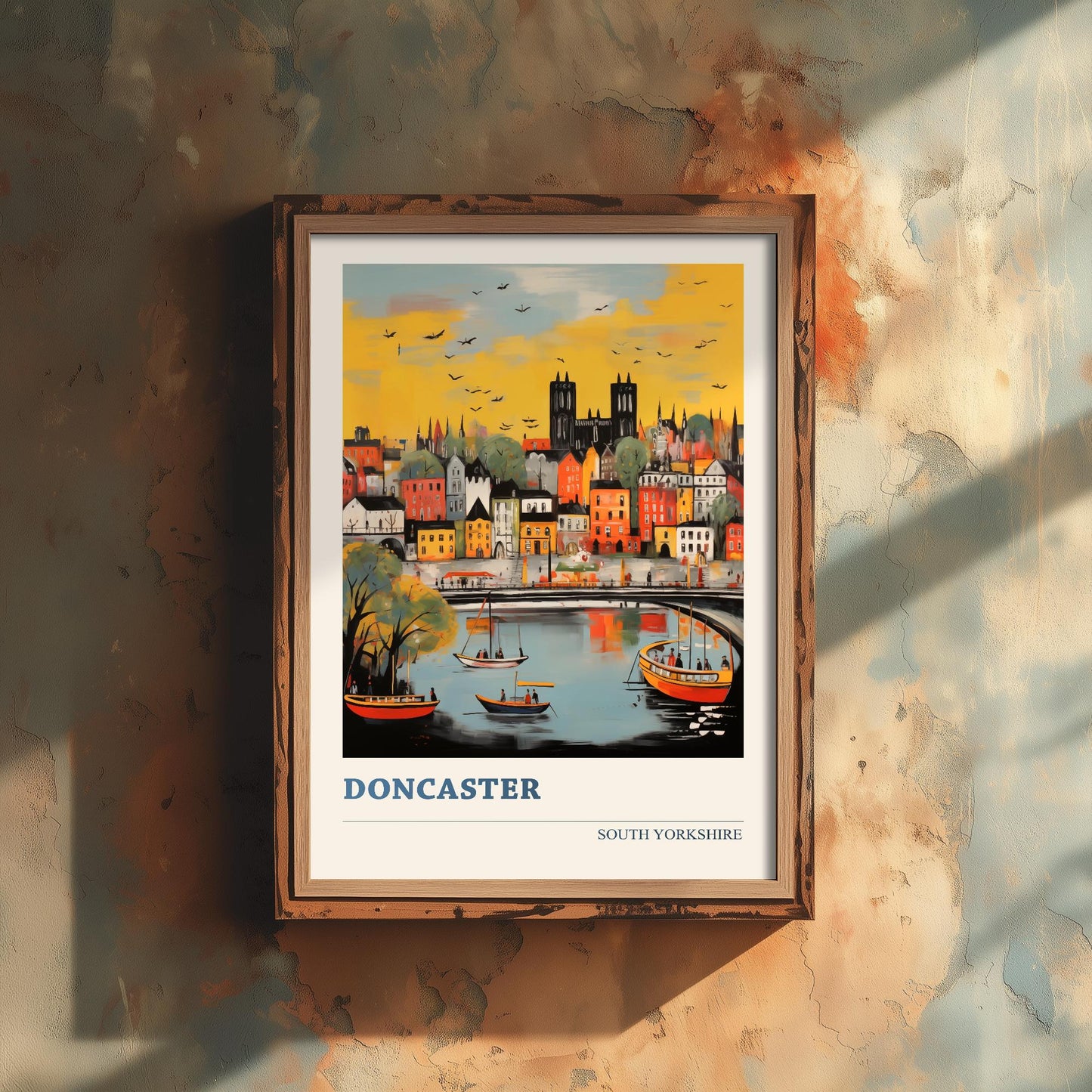 Doncaster Travel Poster - South Yorkshire, England Modern Art Print - Photo Painting Gift Visit Map