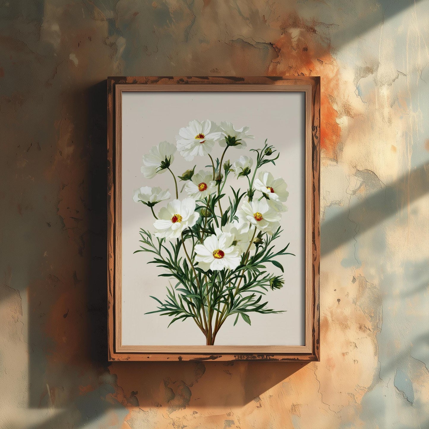 Vintage Botanical Print, Orange Sweet Alyssum Cosmos Painting, Sage Green Heritage Wall Art, Modern Floral Poster V1 3/3
