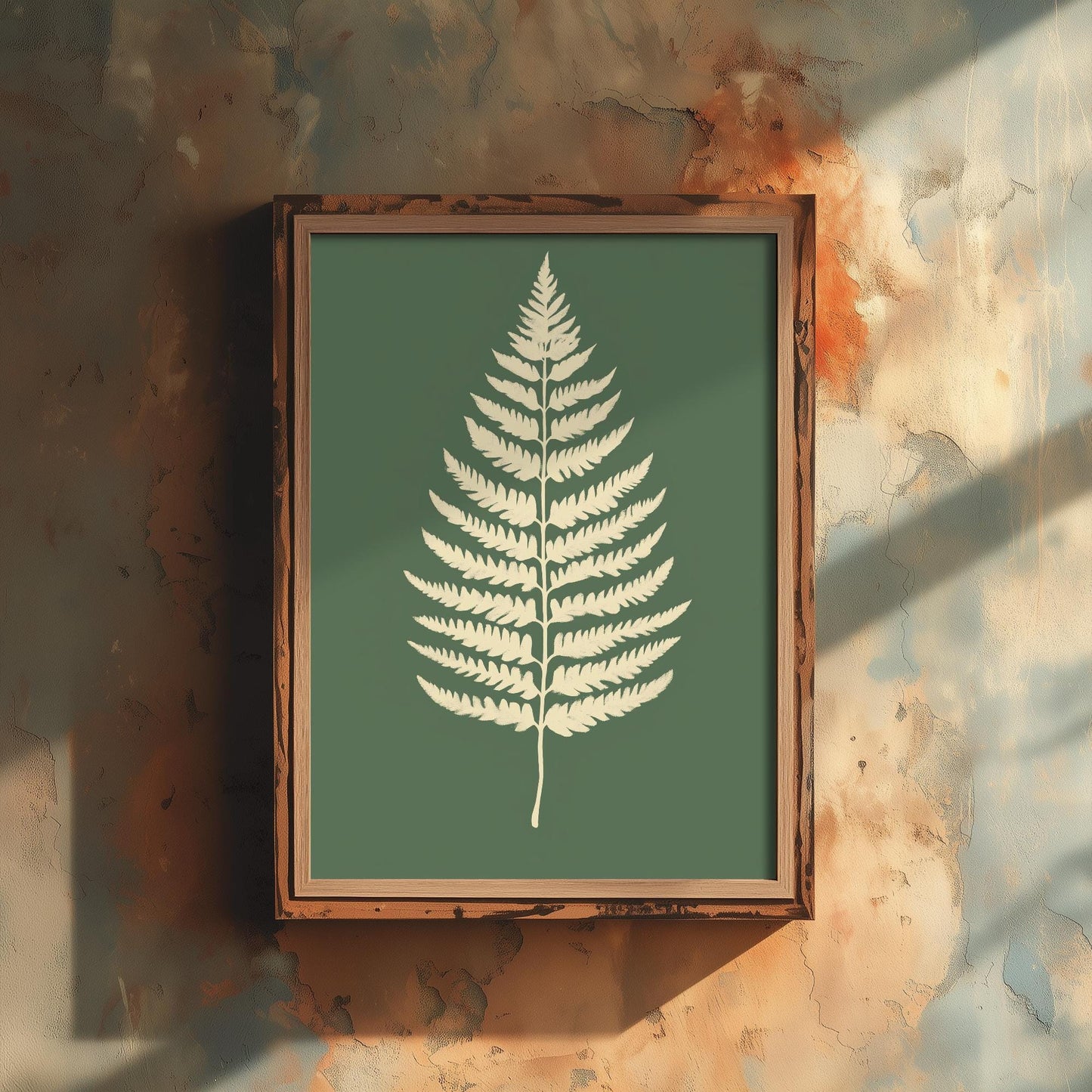 Feral Floral Fern Art Print V3 - Cream Fern Sage Green Poster - Bold Colourful Woodcut Collage Painting Nature Japandi Neutral 3/3