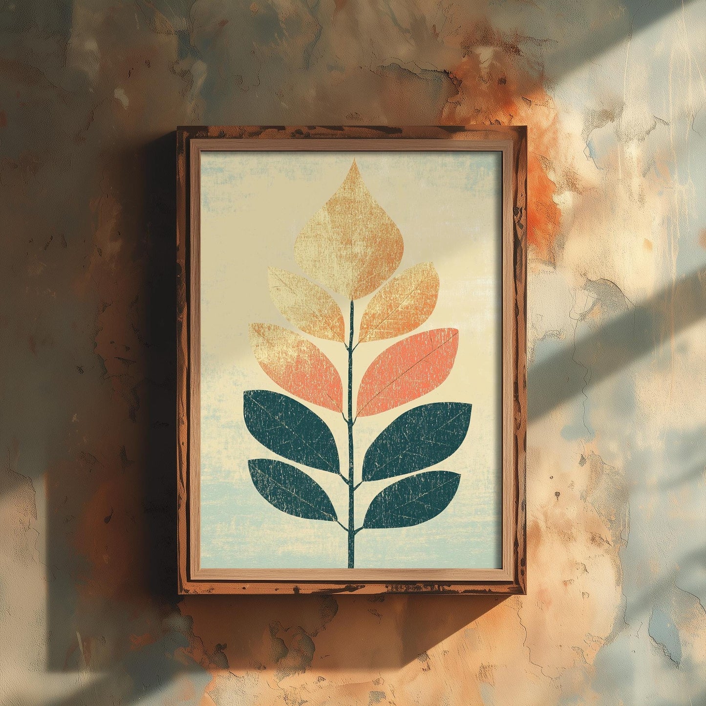 Leaf Love Art Print V1 | Cream Teal Two-Tone Leaf Botanical Poster | Japandi Nature Painting Neutral Decor 2/3