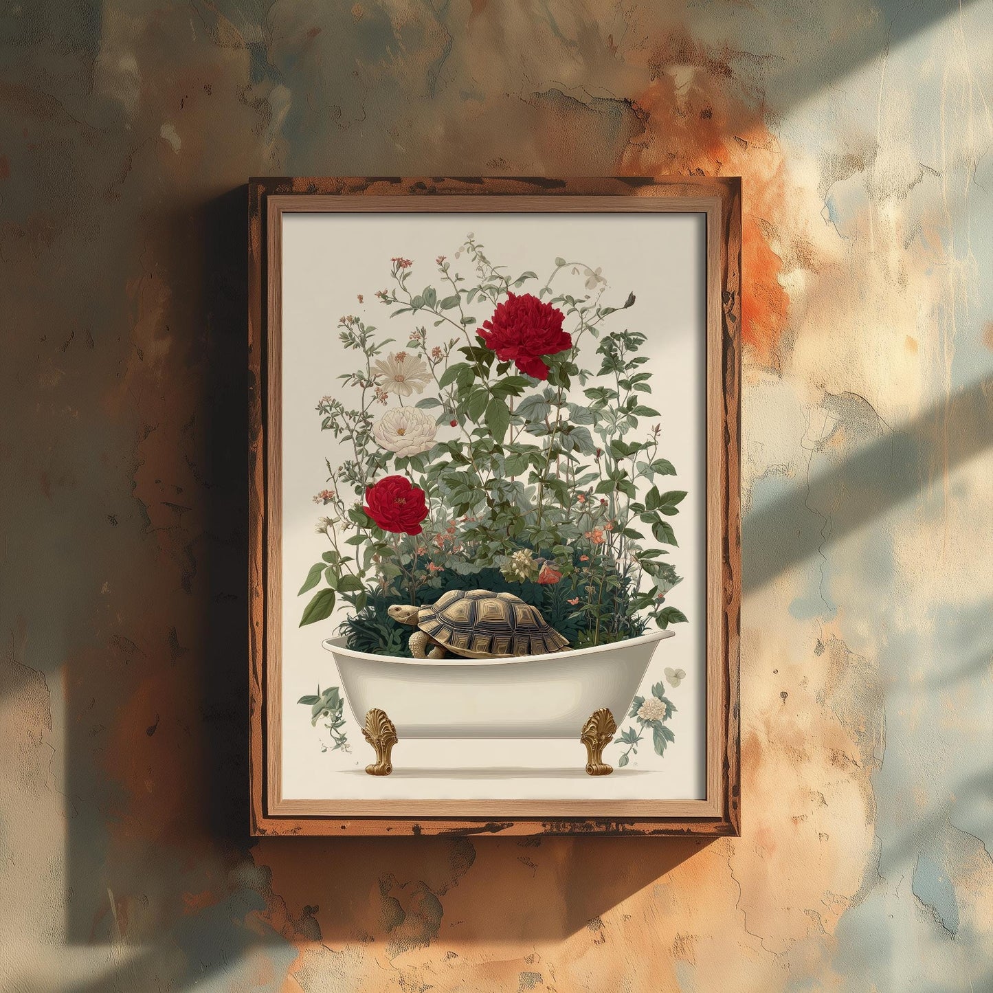 Tortoise in Ornate Bathtub Art Print - Water Animals Poster - Painting Illustration Gift