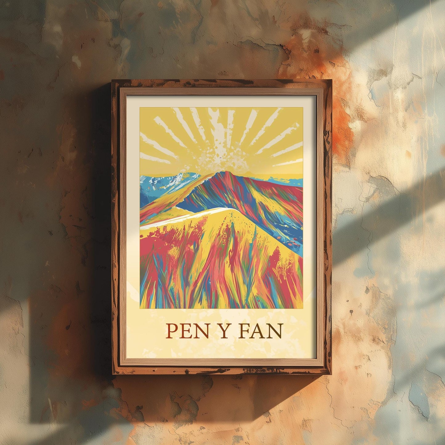 Pen y Fan Sunshine Mountain Poster - The Three Peaks of Wales Art Print - Painting - Wales Illustration Gift
