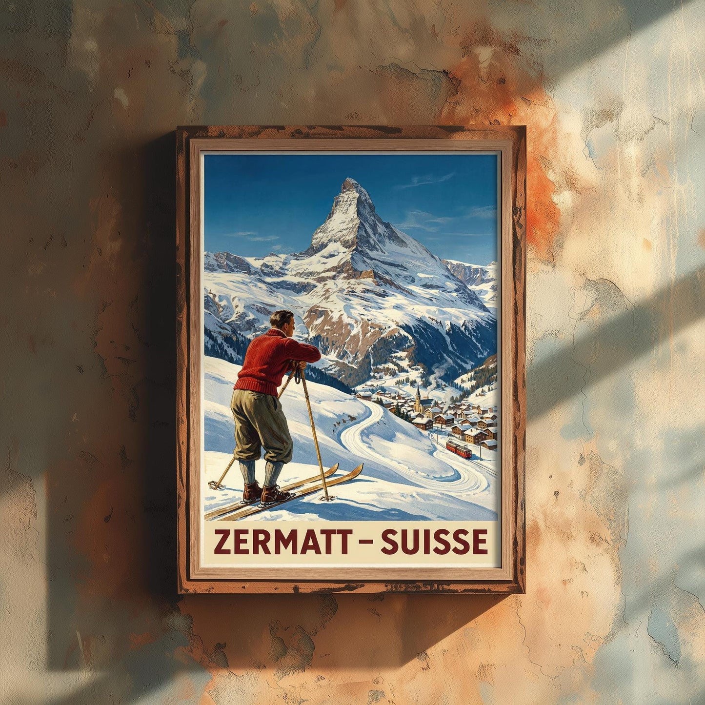 Zermatt Vintage Alpine Skiing Poster - Art Print - Winter Painting Ski Gift Mont Blanc