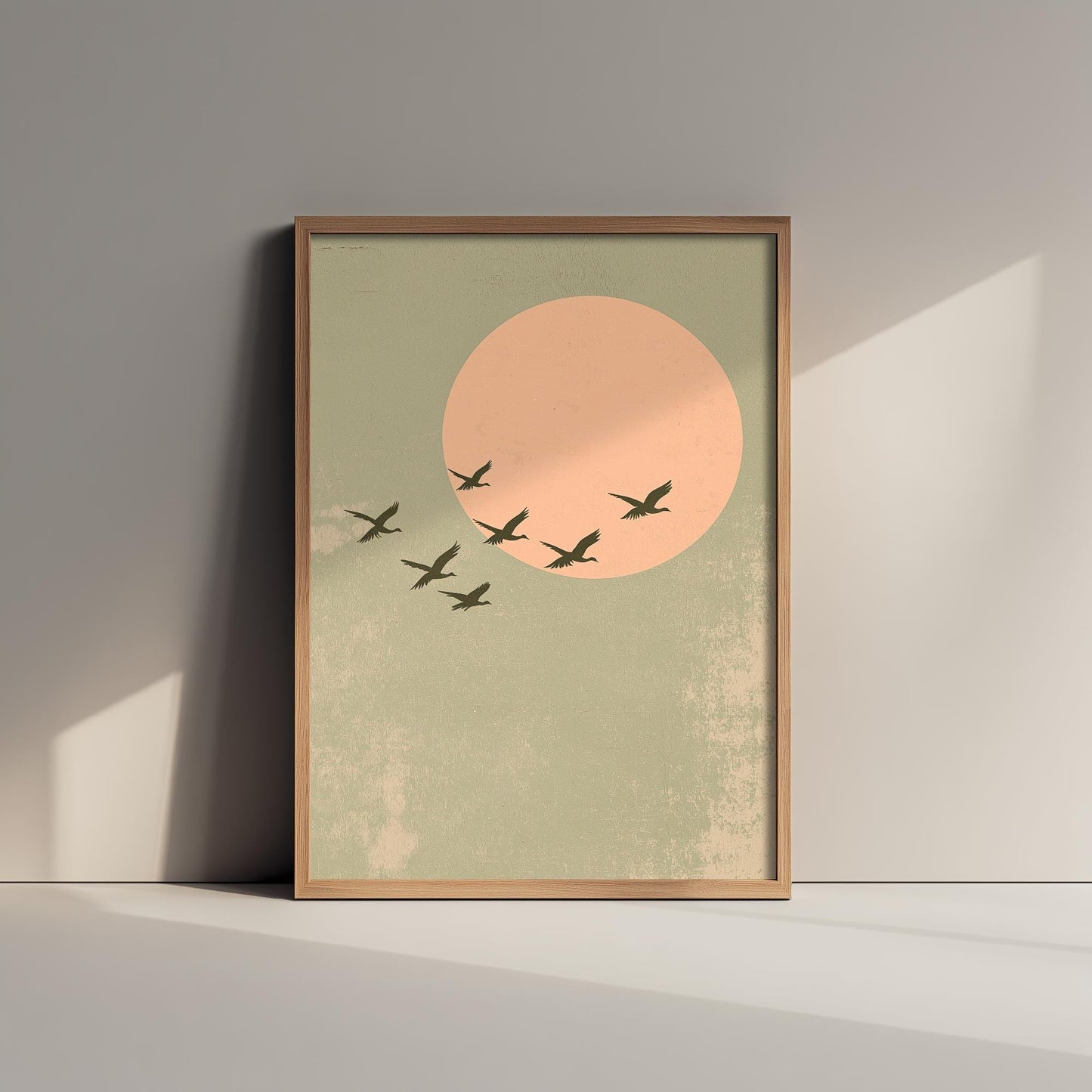 Birds in Sky with Large Moon Art Print | Pink Moon Cranes in Flight Poster | Japanese Ukiyo-e Inspired Painting Wall Decor 2/3