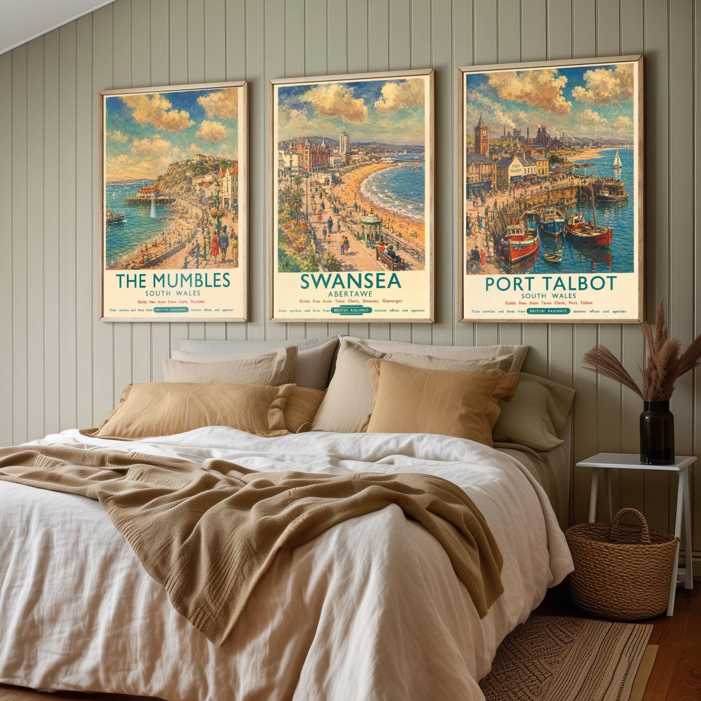 South Wales Set of Three Prints | The Mumbles Swansea Port Talbot | Vintage British Railways Travel Poster Wall Art