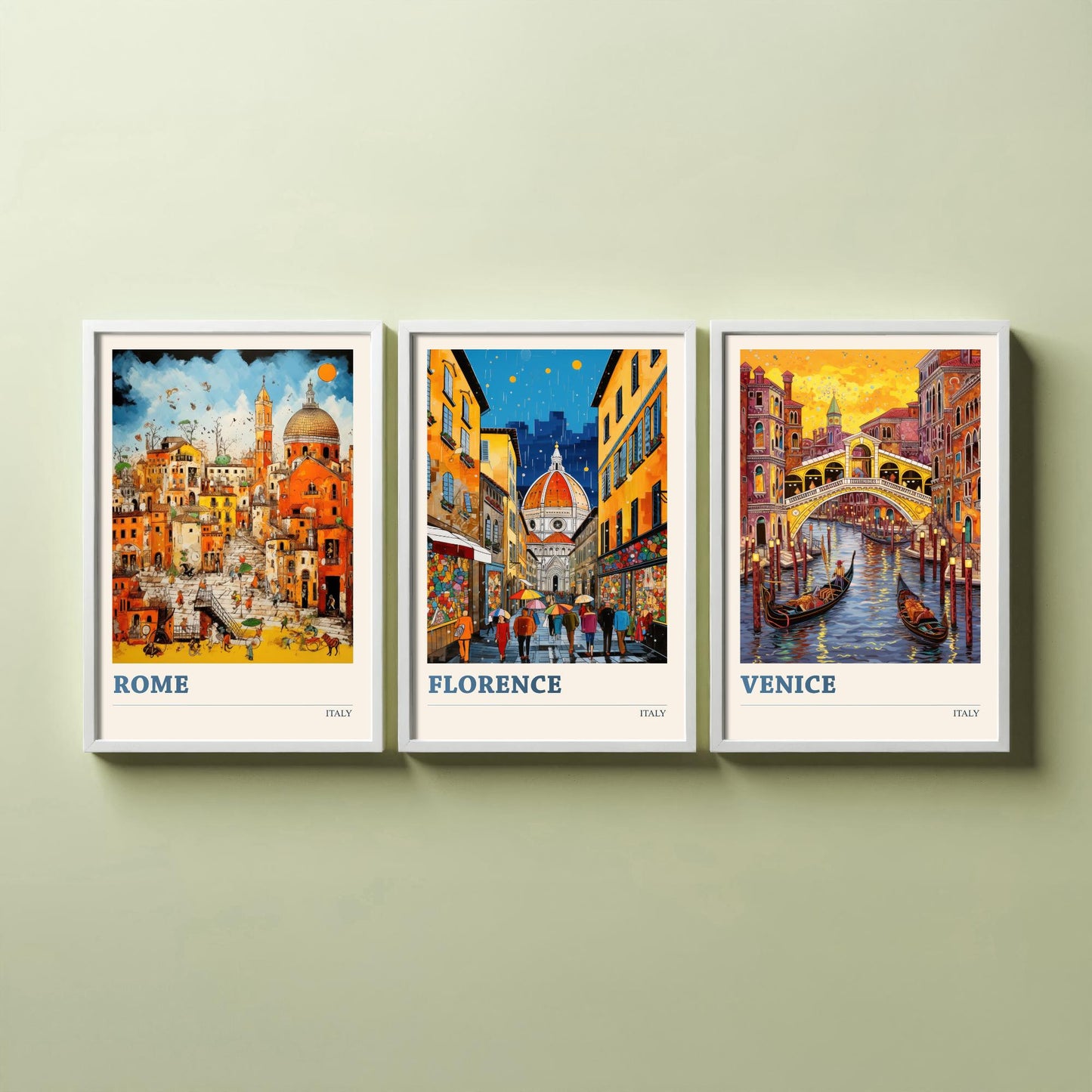 Italy Set of Three Travel Posters - Rome, Florence, Venice - Vibrant Art Print Painting Gift Italian Wall Art Cityscape