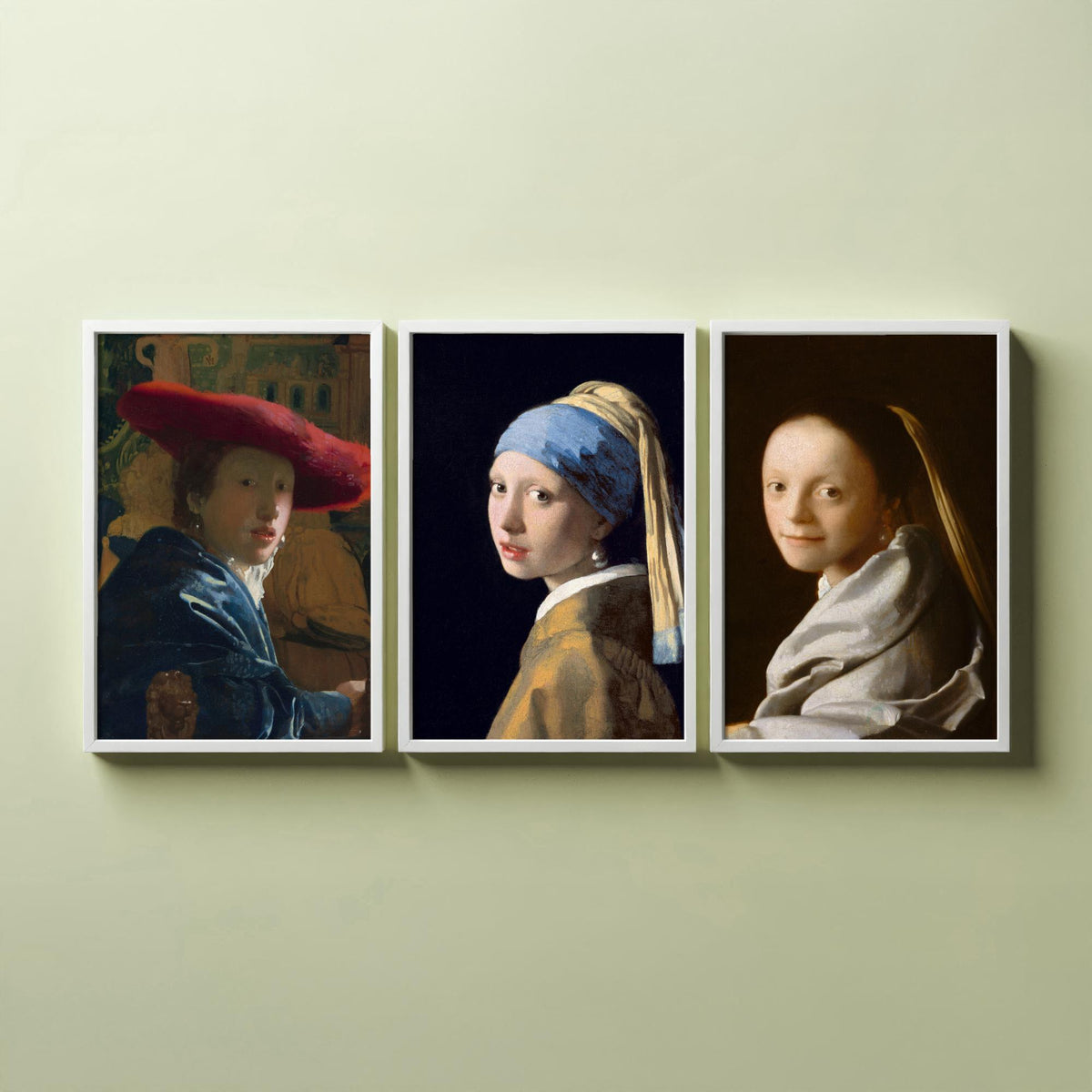 Johannes Vermeer Set of Three Art Prints - Girl with a Pearl Earring, Girl with a Red Hat, Study of a Young Woman - Painting Poster