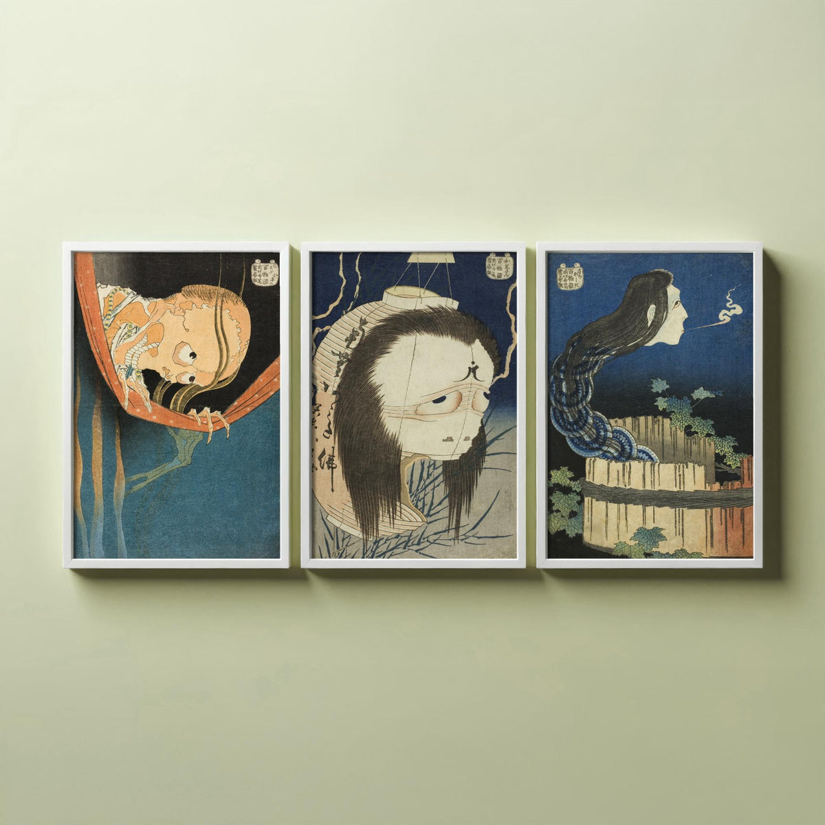 Katsushika Hokusai Ghost Stories Set of Three Art Prints - Kohada Koheiji, Oiwa, Okiku - Japanese Woodcut Poster