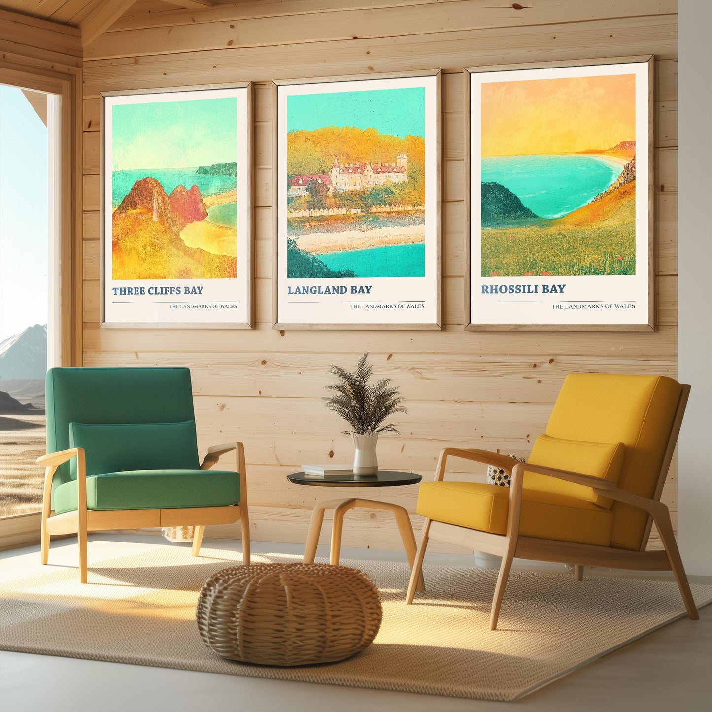 The Three Bays of the Gower - Set of Three Art Prints (Golden Calm Style) - Three Cliffs Bay, Langland Bay, Rhossili Bay (Copy)