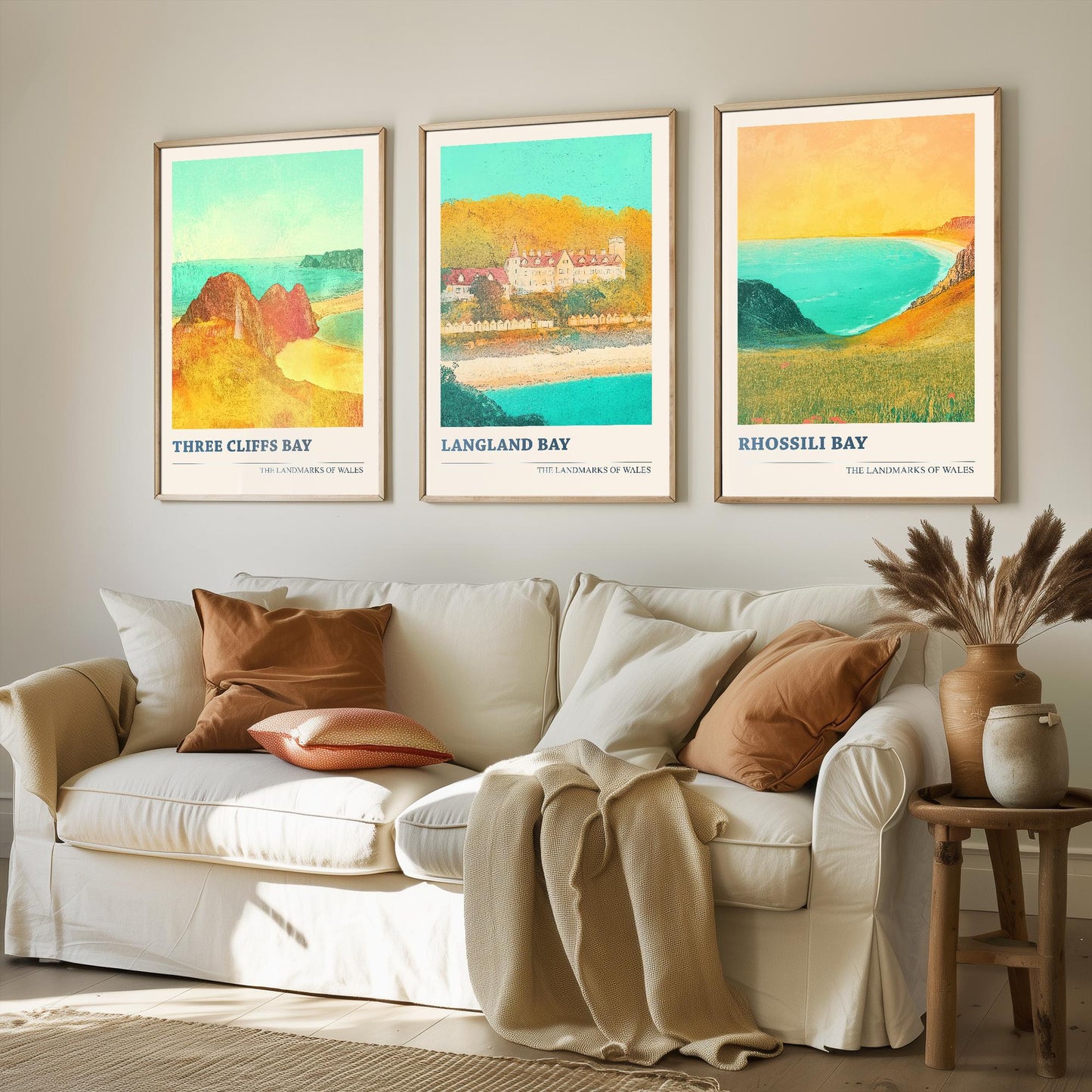 The Three Bays of the Gower - Set of Three Art Prints (Golden Calm Style) - Three Cliffs Bay, Langland Bay, Rhossili Bay (Copy)