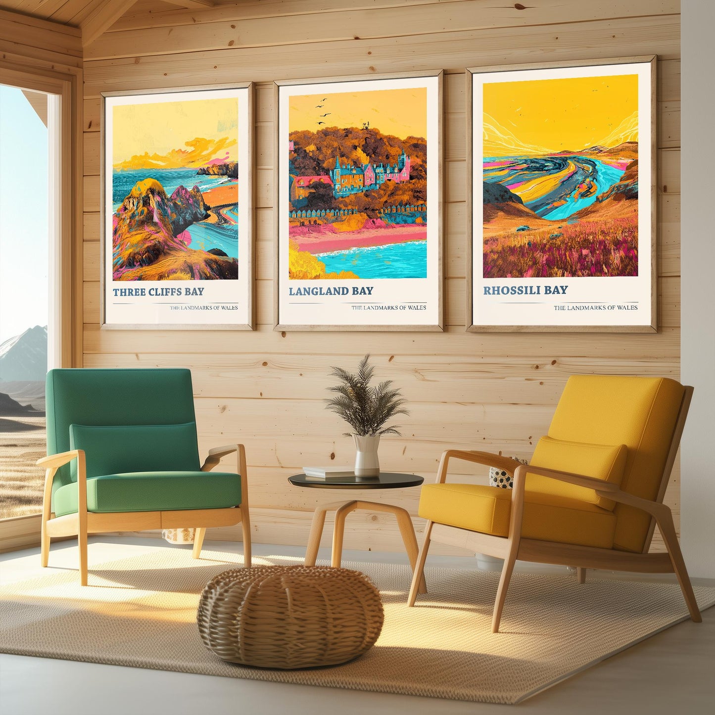 The Three Bays of the Gower - Set of Three Art Prints (Ludwig Flow Style) - Three Cliffs Bay, Langland Bay, Rhossili Bay