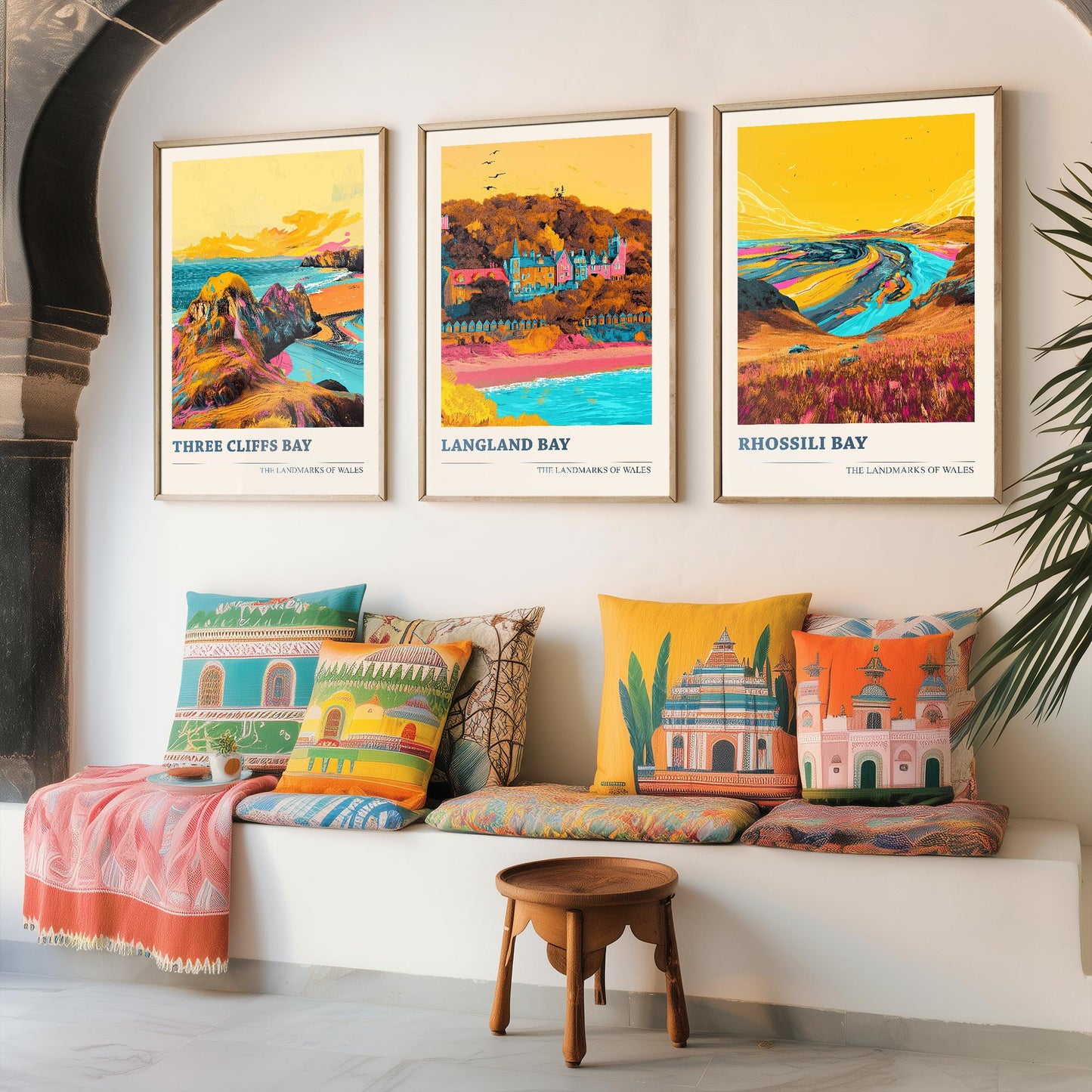 The Three Bays of the Gower - Set of Three Art Prints (Ludwig Flow Style) - Three Cliffs Bay, Langland Bay, Rhossili Bay