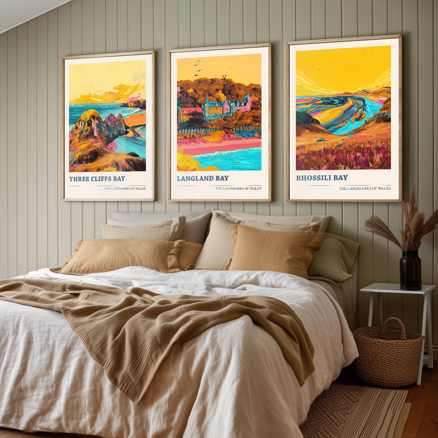 The Three Bays of the Gower - Set of Three Art Prints (Ludwig Flow Style) - Three Cliffs Bay, Langland Bay, Rhossili Bay