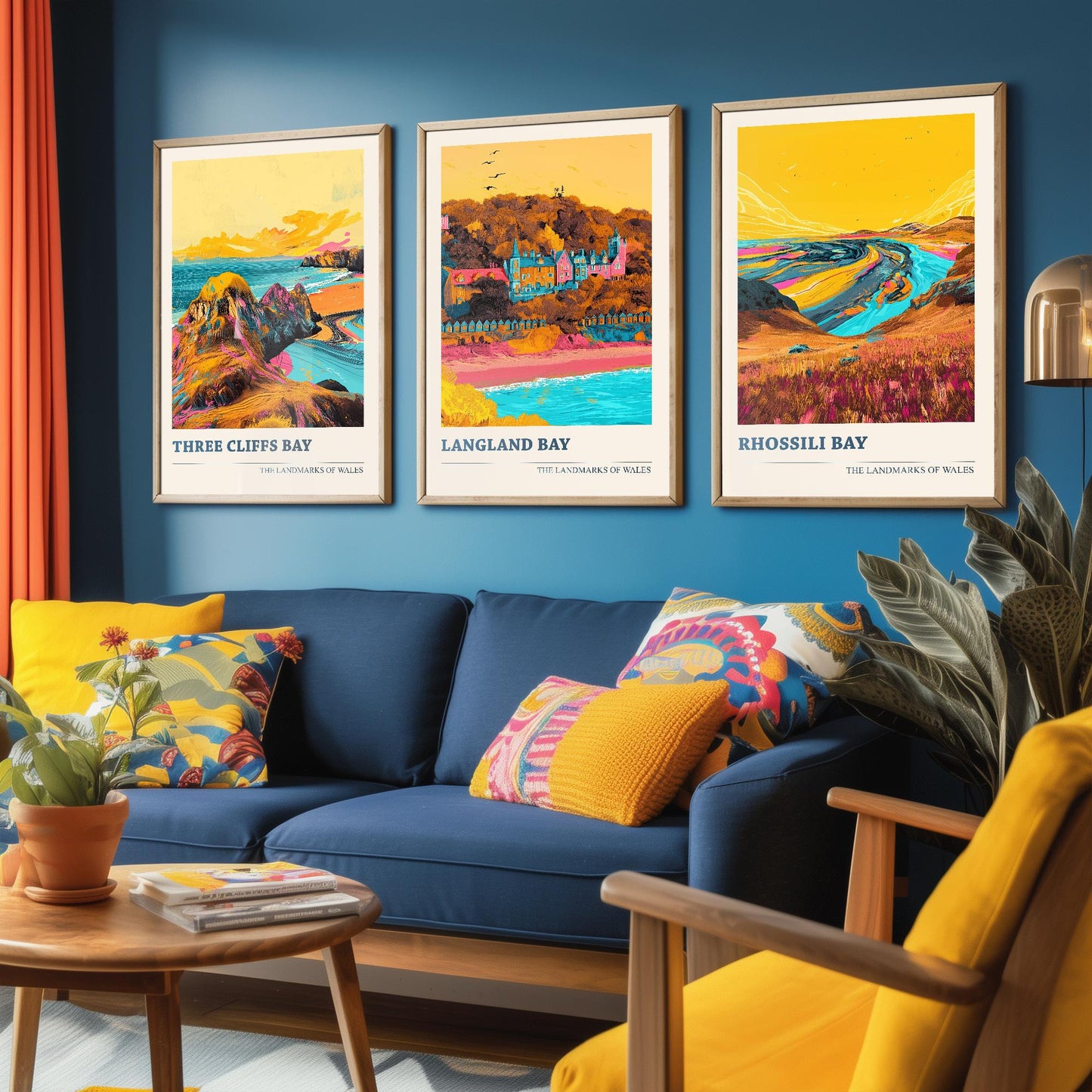 The Three Bays of the Gower - Set of Three Art Prints (Ludwig Flow Style) - Three Cliffs Bay, Langland Bay, Rhossili Bay