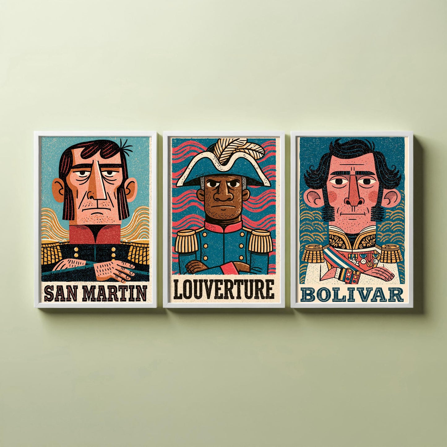 Liberators Set of Three Art Prints - San Martin, Louverture, Bolivar - History Poster Wall Art Gift Illustration Decor
