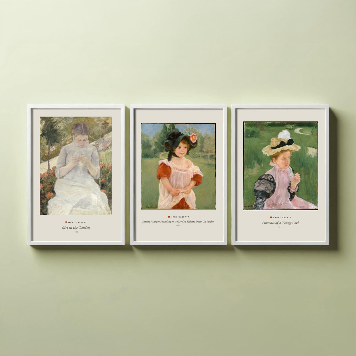 Set of Three Mary Cassatt Art Prints - 3 Garden Portrait Paintings - Poster Giclee - Girl in the Garden, Spring Margot, Young Girl Portrait