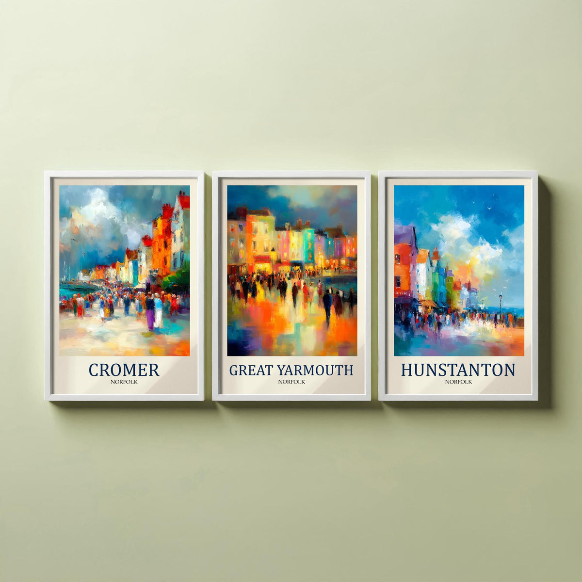 Norfolk Coast Set of Three Prints | Cromer Great Yarmouth Hunstanton | Impressionist Seaside Wall Art Poster Painting
