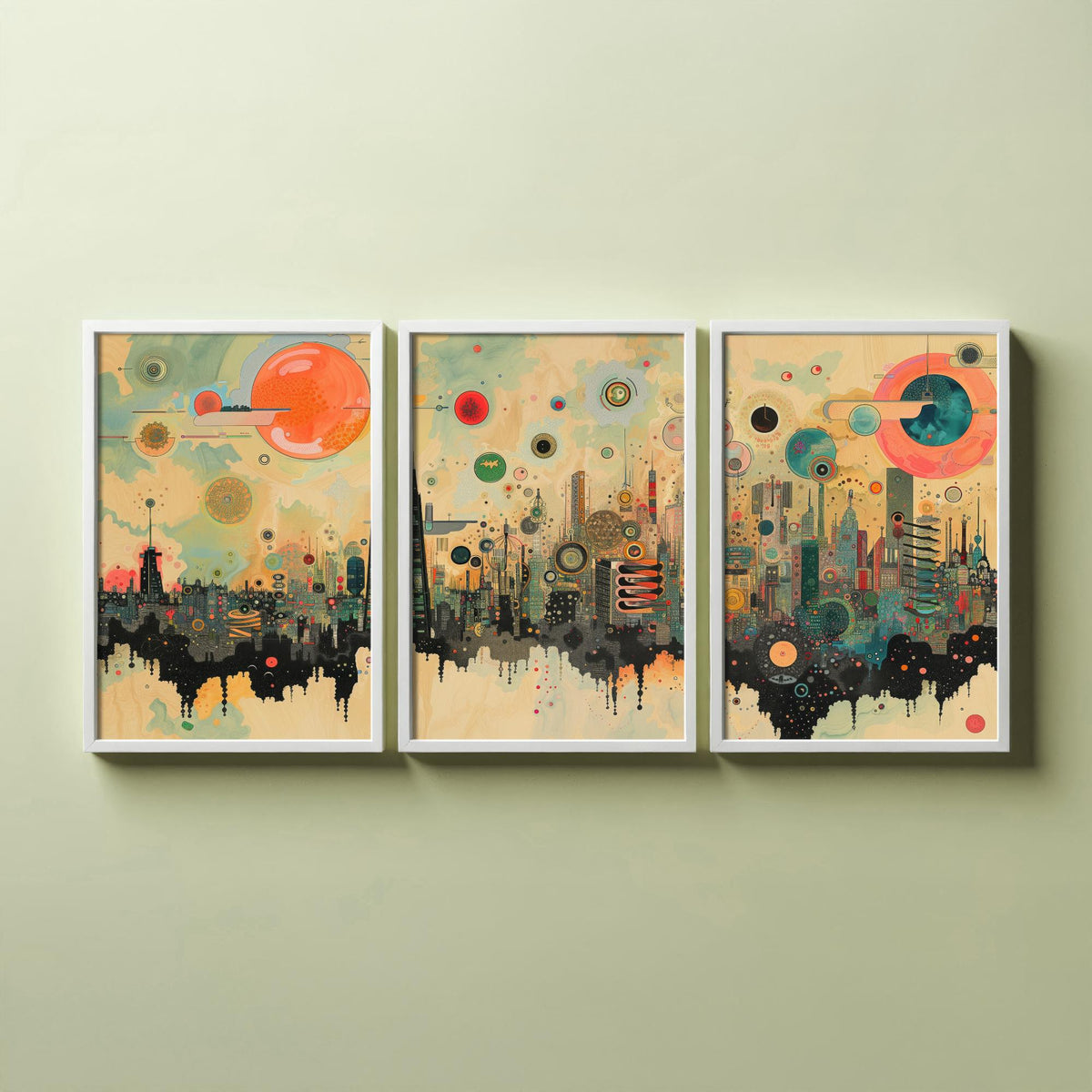 London England Set of Three Prints | The Shard St Pauls Gherkin Skyline | Retro Cityscape Art Print Poster Illustration