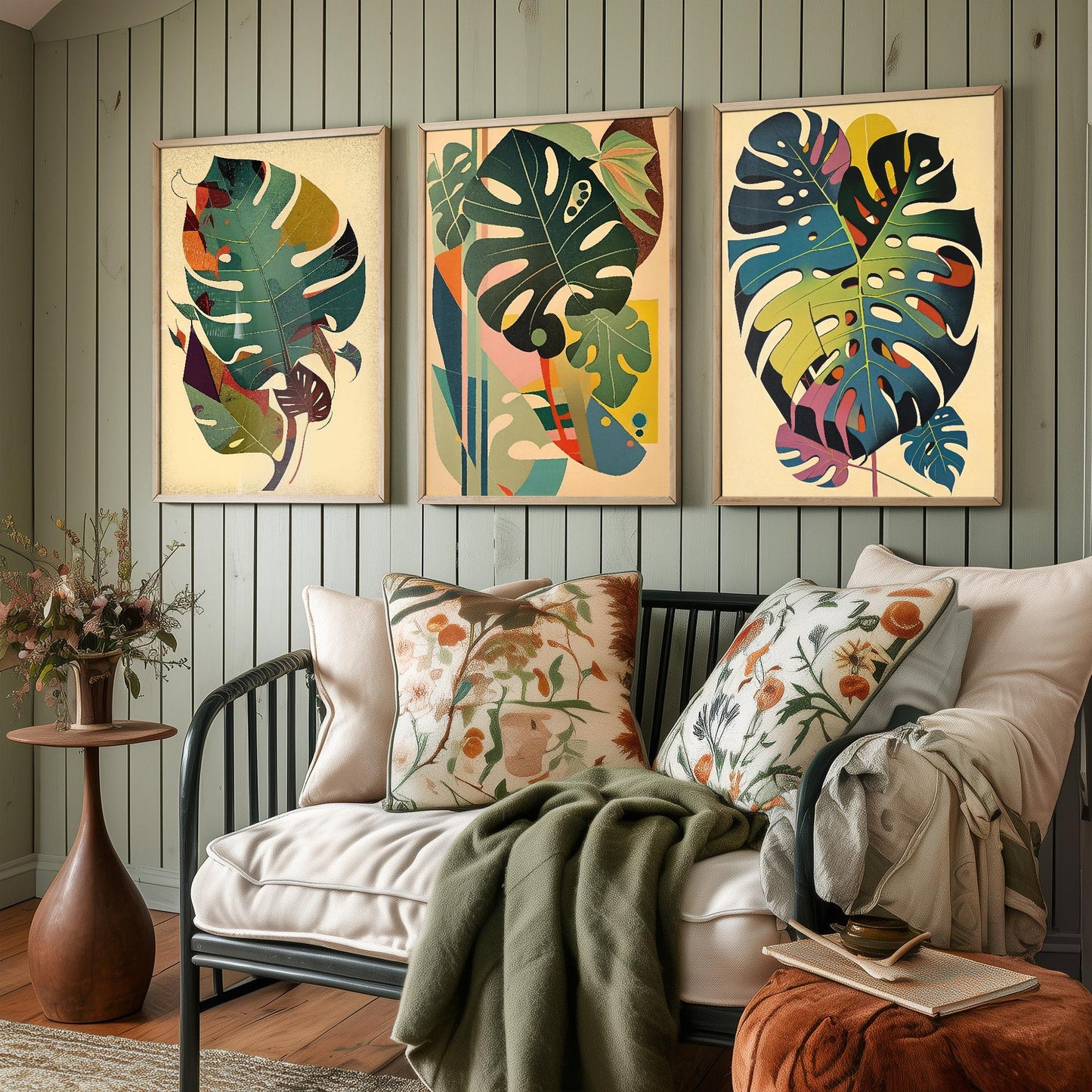 Set of Three Monstera Leaf Paintings - 3 Botanical Art Prints Poster
